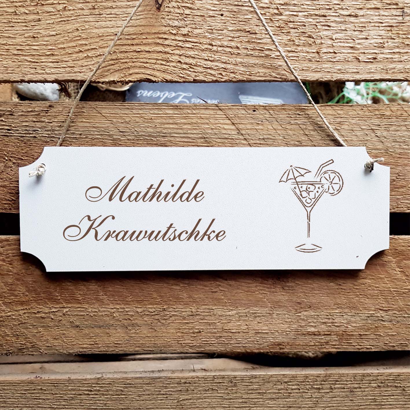 Schild « Cocktail » Namensschild Türschild zum Anhängen - 20 x 6,7 cm