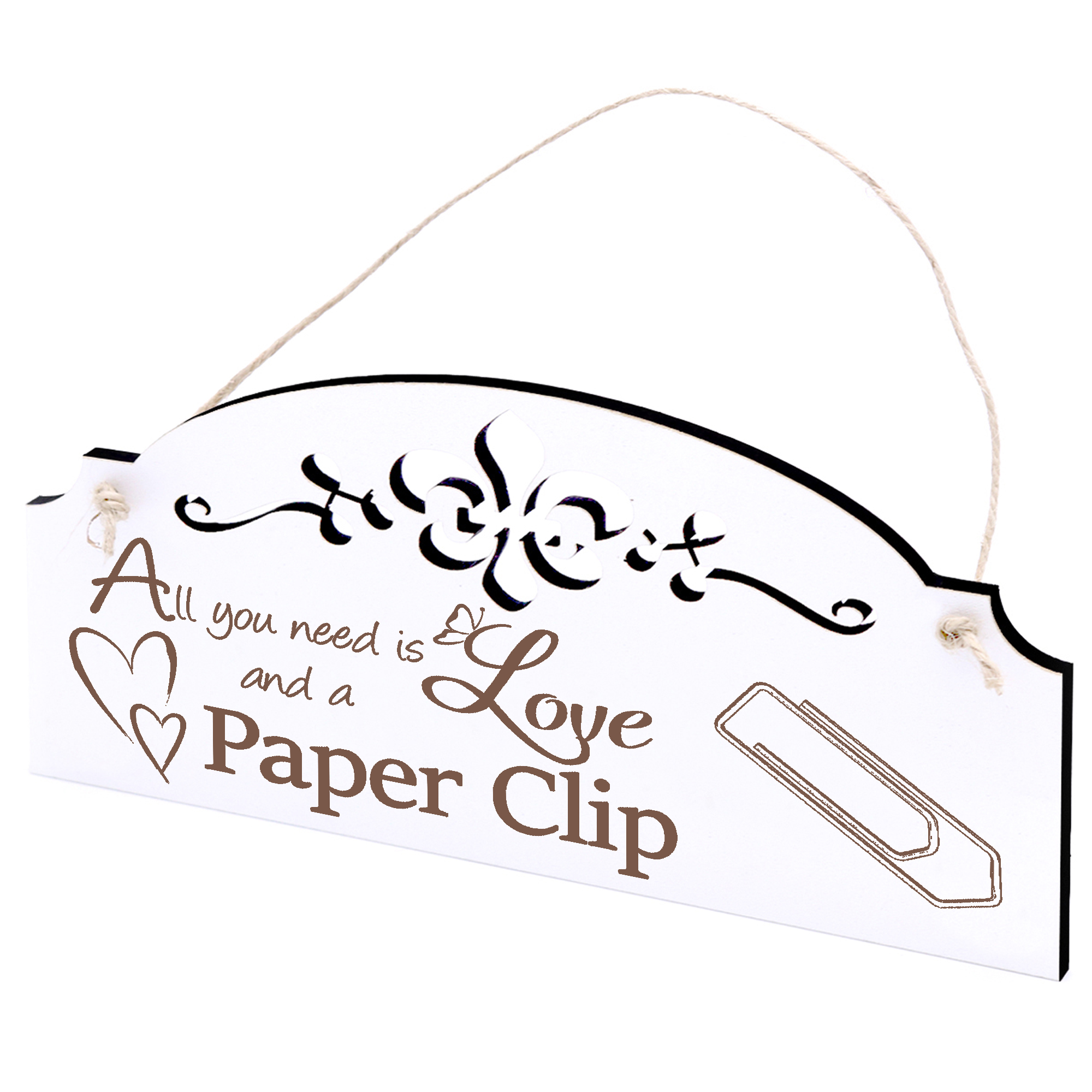 Schild Büroklammer Deko 20x10cm - All you need is Love and a Paper Clip - Holz