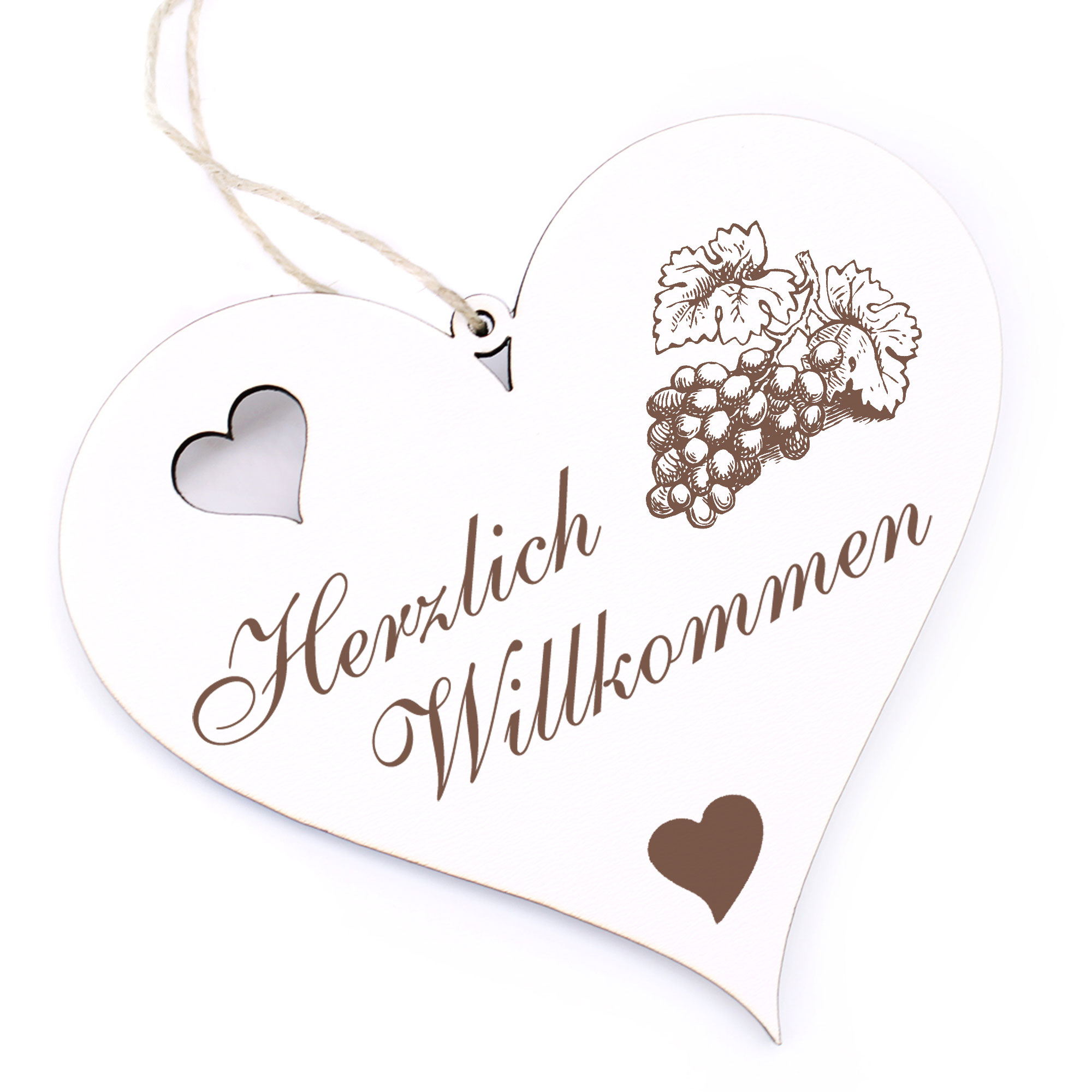 Herzlich Willkommen Schild - Traube - Deko Herz Holz