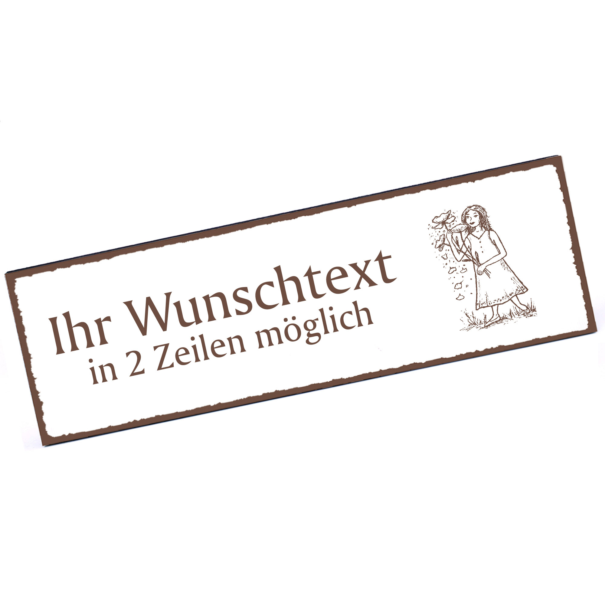 Türschild Blume  Namensschild personalisiert mit Gravur - 150mm x 50mm - selbstklebend