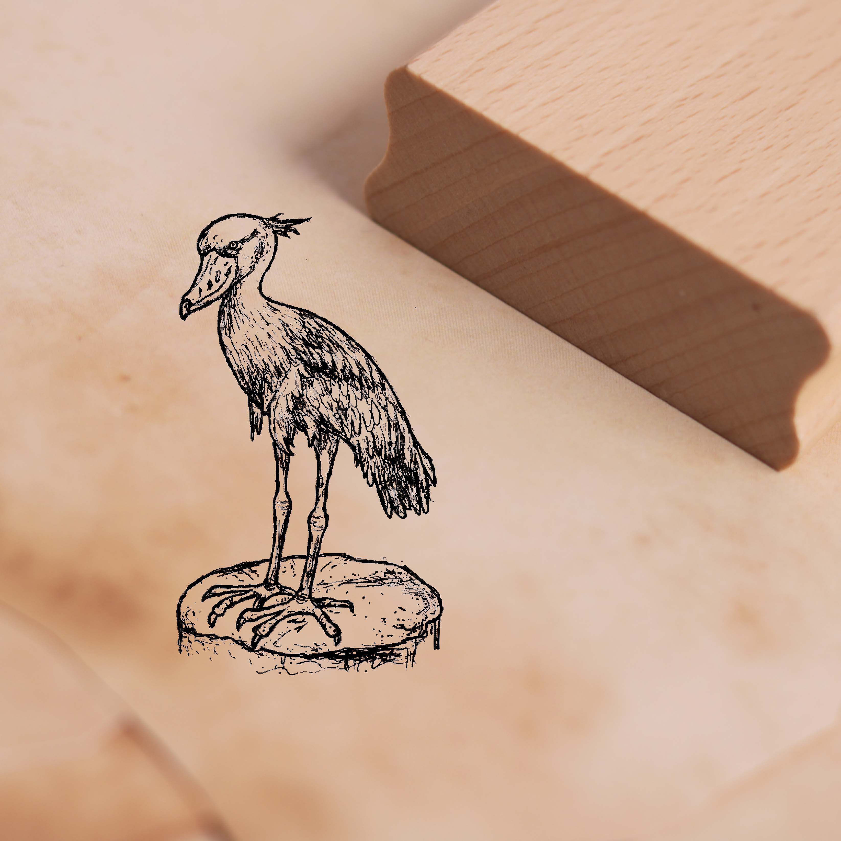 Motivstempel Schuhschnabelstorch - Stempel Holzstempel 28 x 48 mm