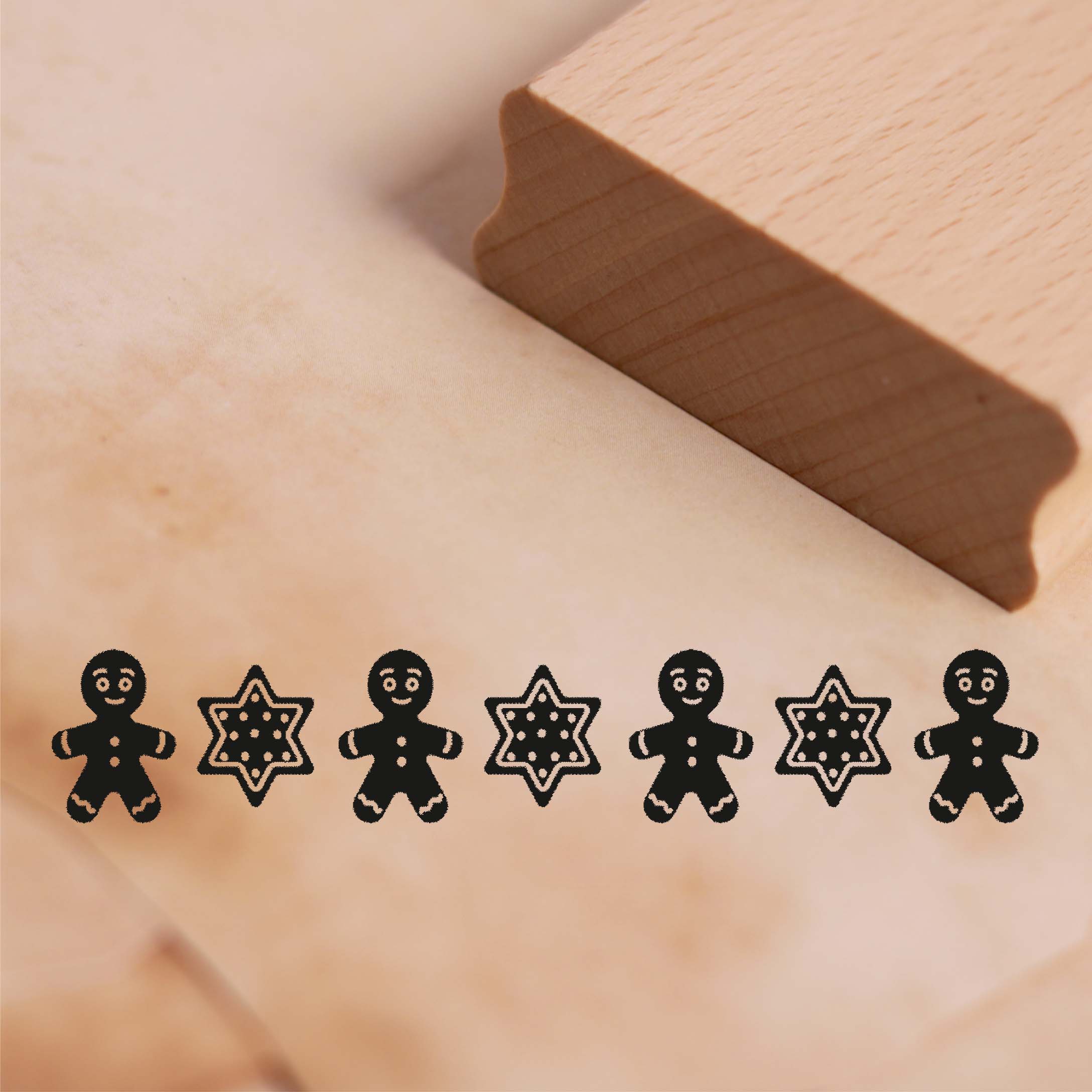 Motivstempel Bordüre Lebkuchenmann Plätzchen Stern - Weihnachten Stempel 98 x 19 mm