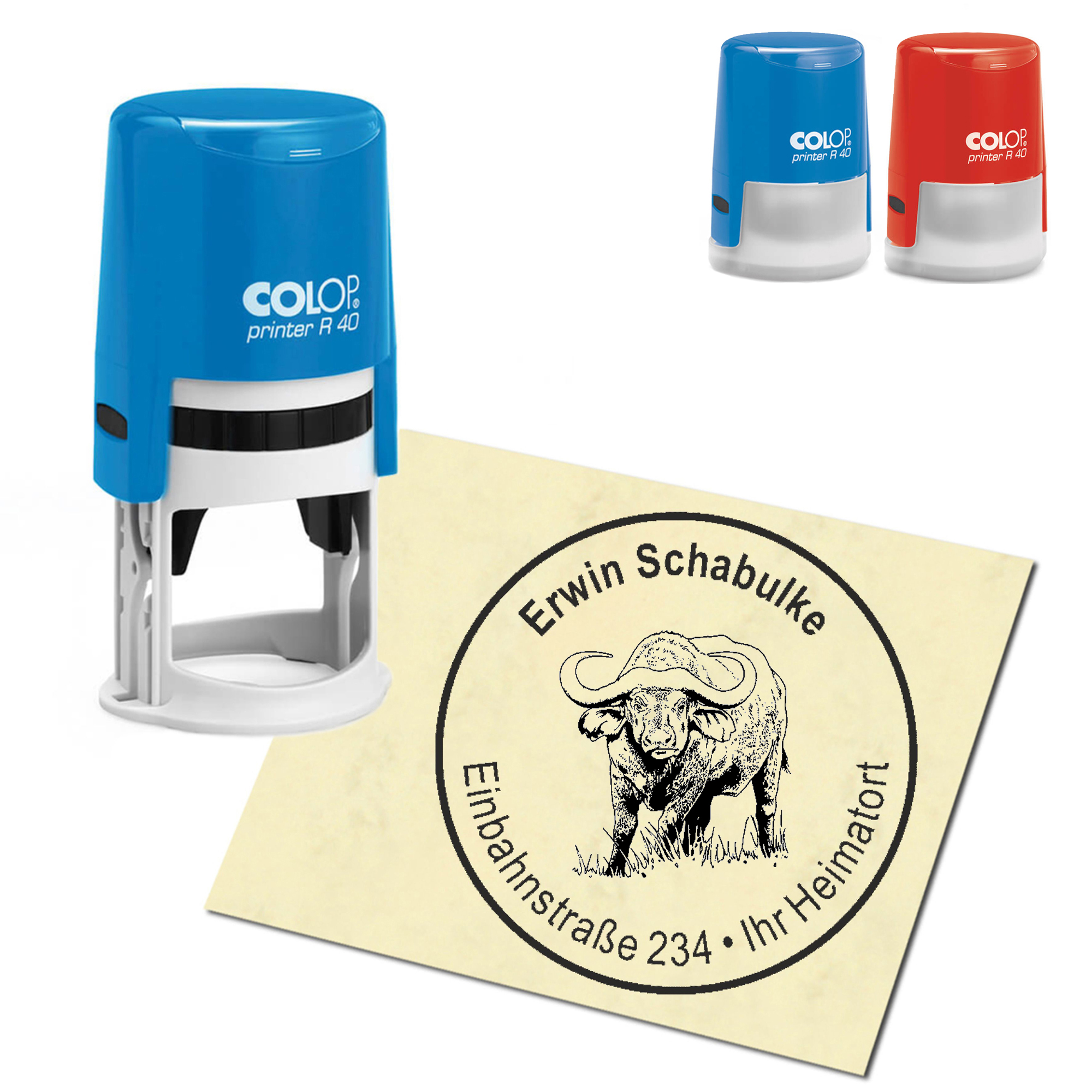 Stempel Adressstempel personalisiert - Wasserbüffel - rund &empty; 40mm
