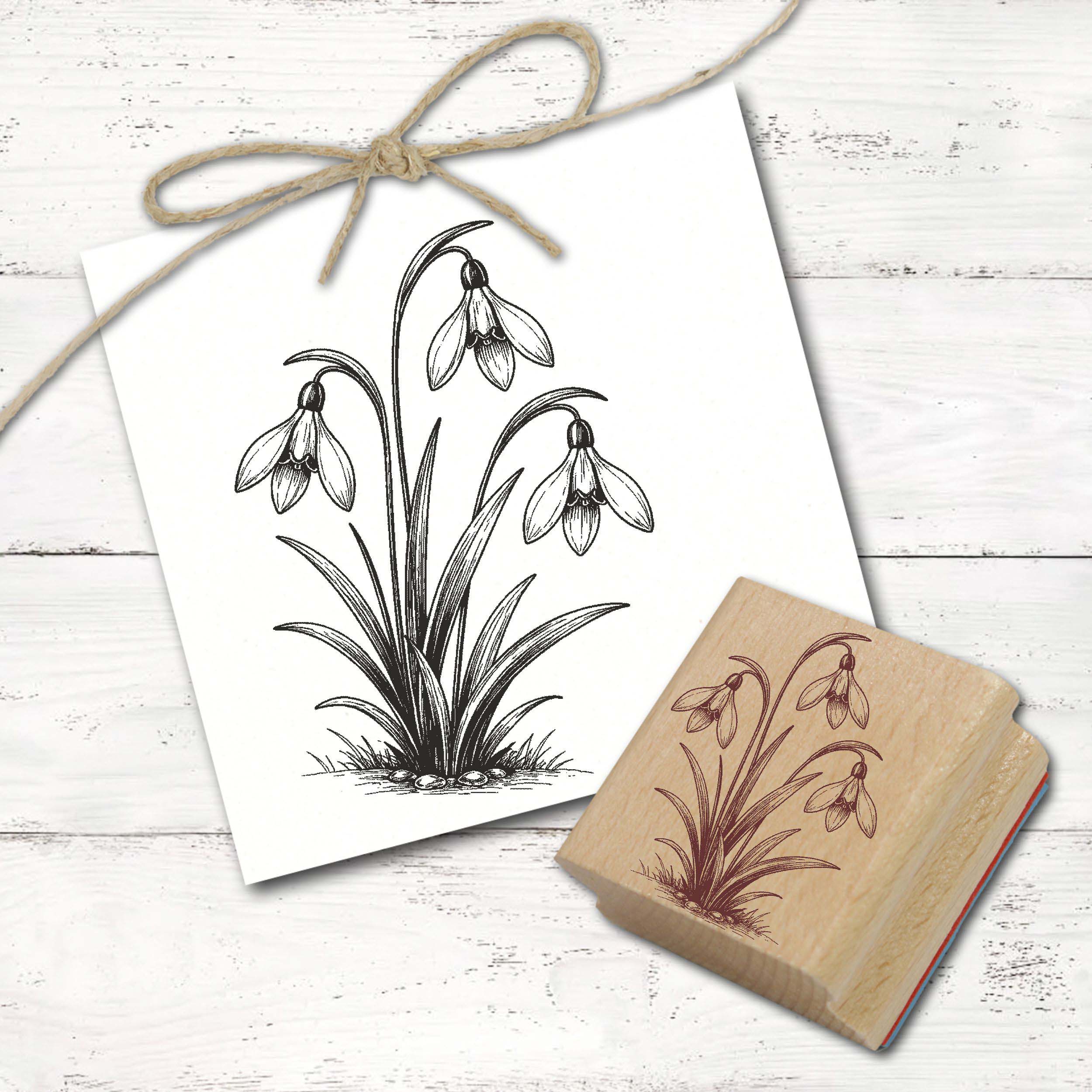 Stempel Schneeglöckchen Motivstempel - 3 Blüten - Winter Frühling Holzstempel Frühblüher 38 x 28 mm