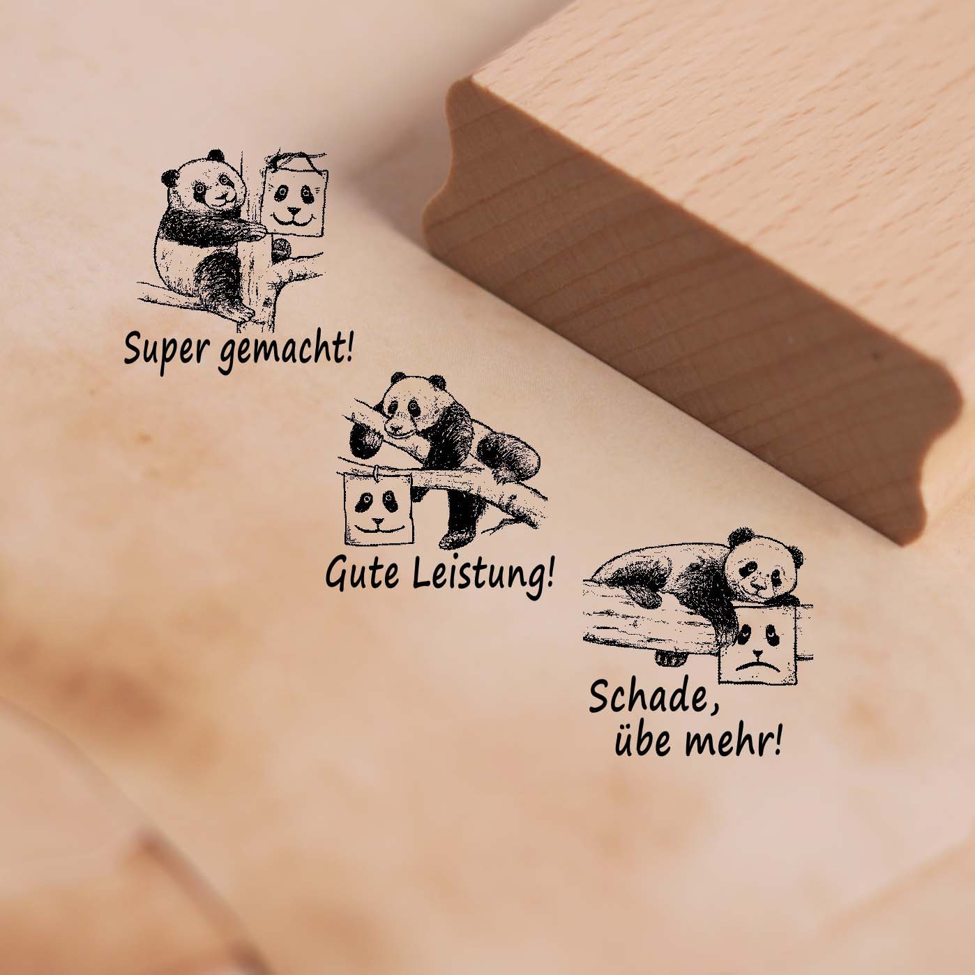 Lehrerstempel Pandabär im Set - 3 Pandabären Motivstempel mit Spruch und Motiv für Schule