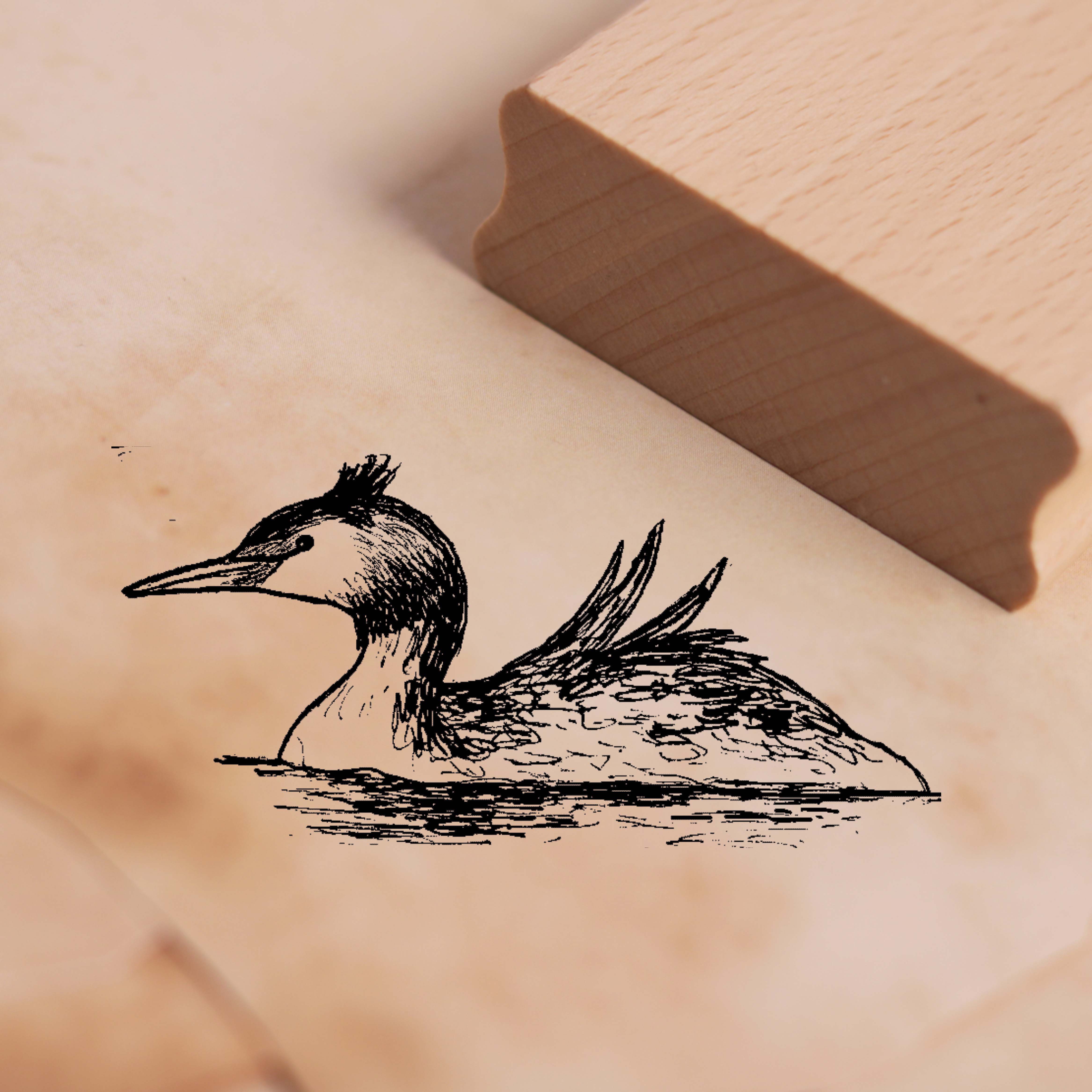 Motivstempel Haubentaucher schwimmt - Stempel 58 x 28 mm