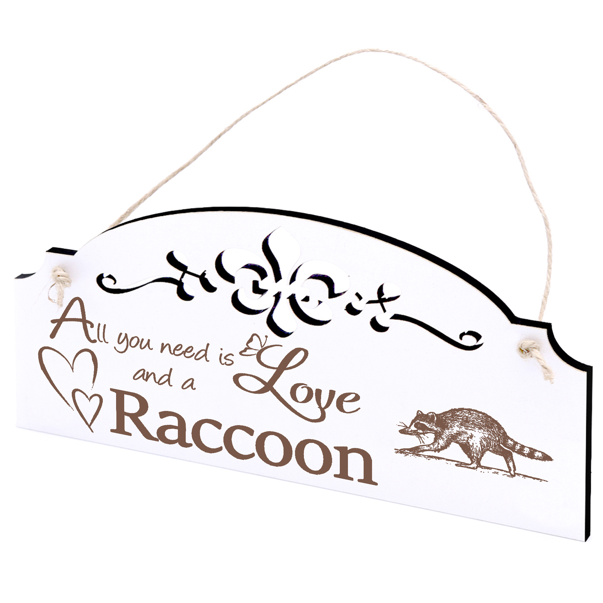 Schild gehender Waschbär Deko 20x10cm - All you need is Love and a Raccoon - Holz