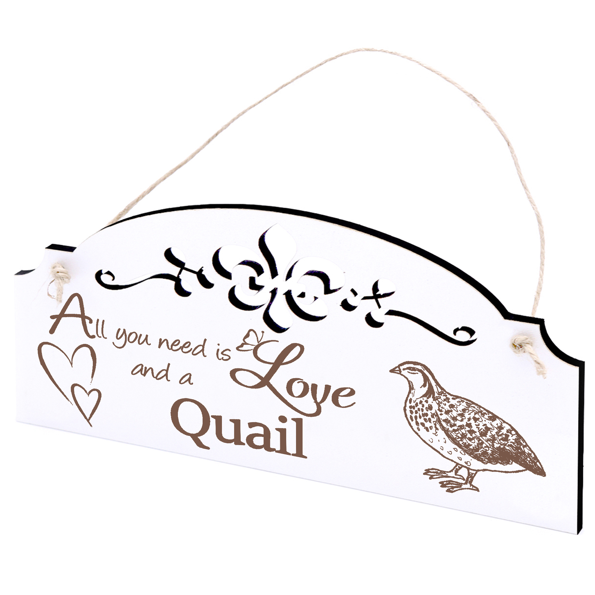 Schild Wachtel Deko 20x10cm - All you need is Love and a Quail - Holz