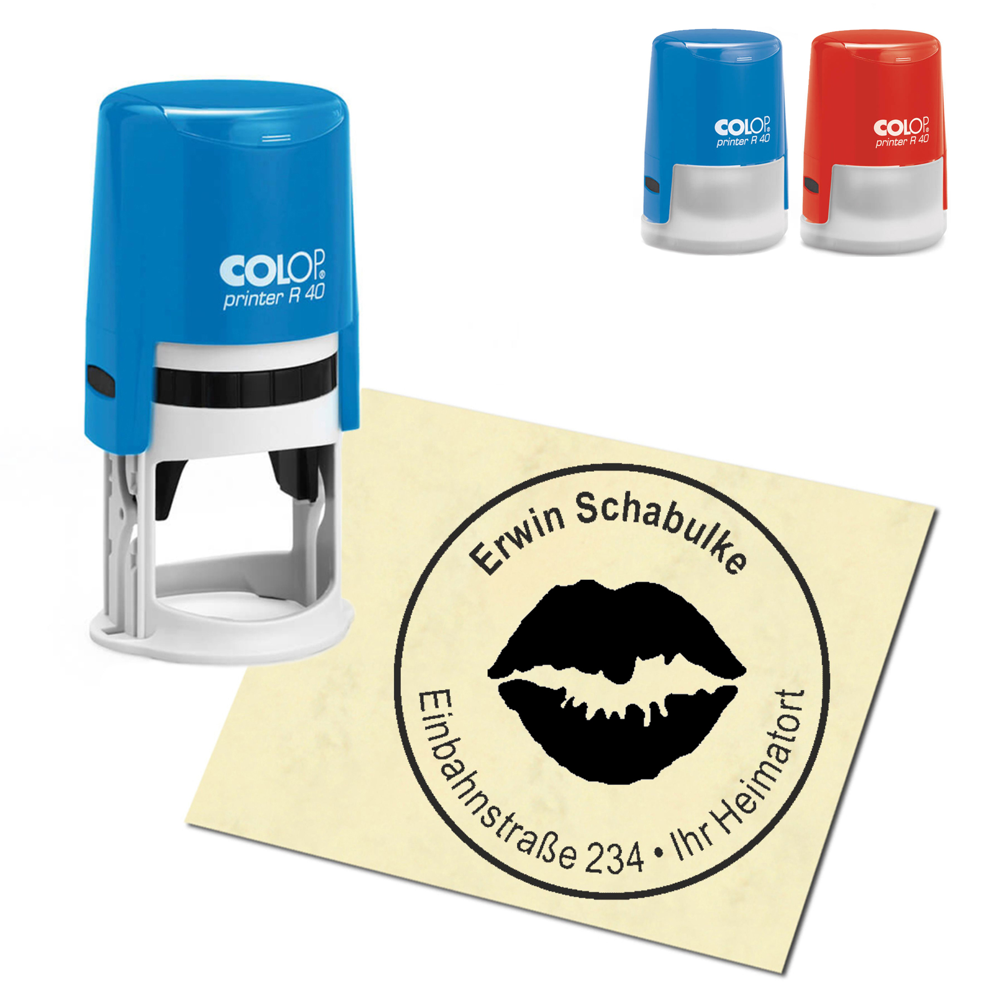 Stempel Adressstempel personalisiert - Kussmund - rund &empty; 40mm