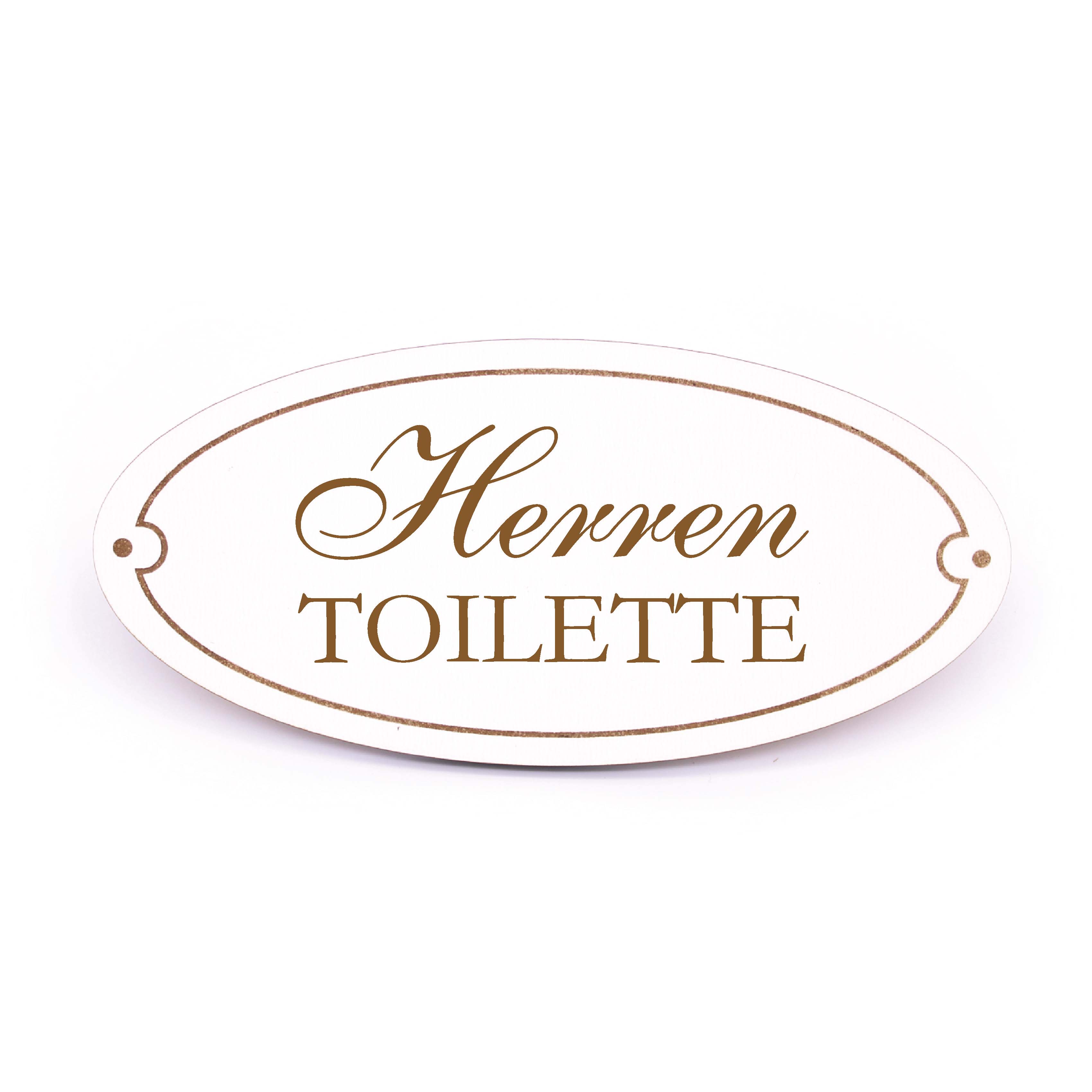 Türschild HERREN TOILETTE Schild oval WC Toilettenschild weiß selbstklebend graviert Türdeko 15x7cm