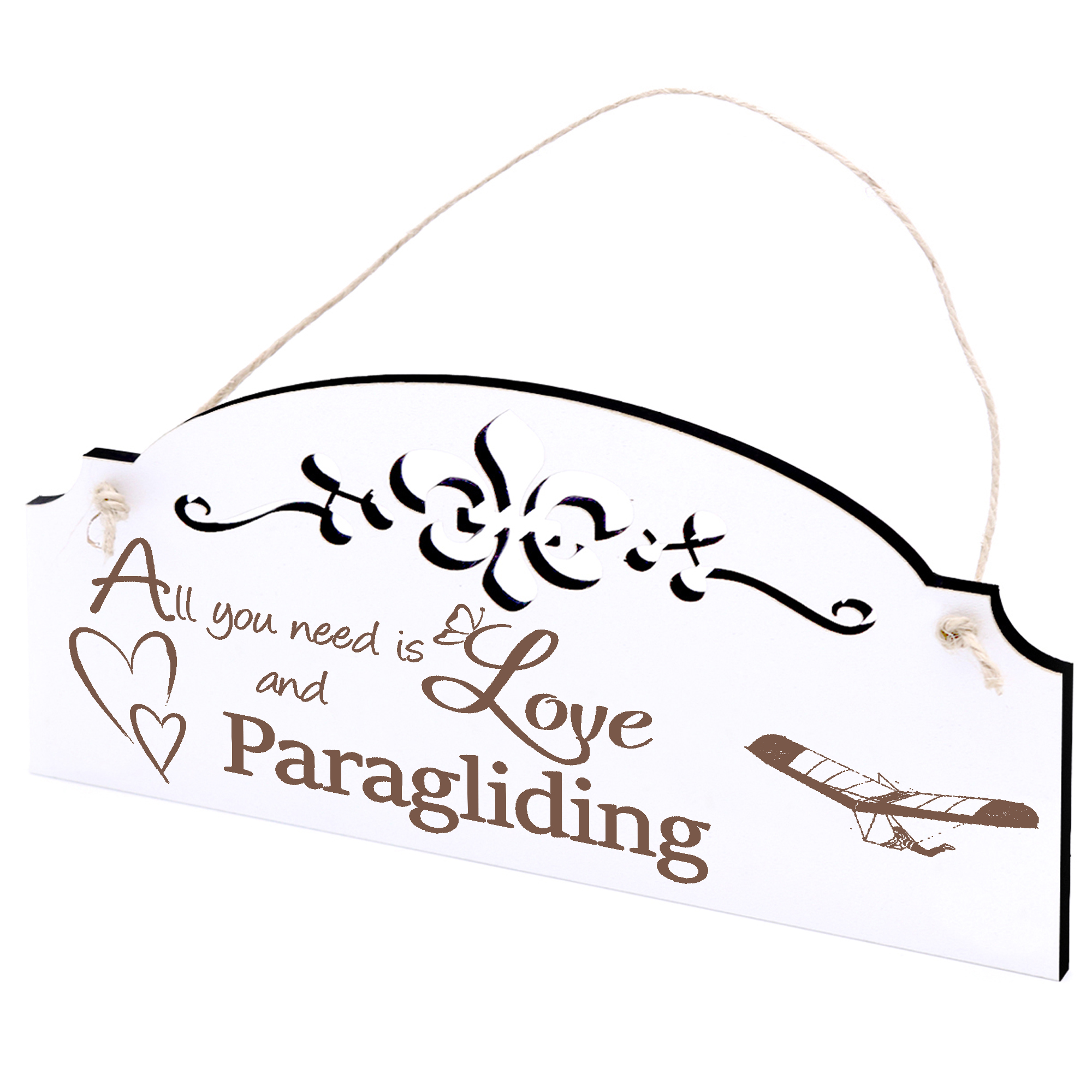 Schild Paraglider Deko 20x10cm - All you need is Love and Paragliding - Holz