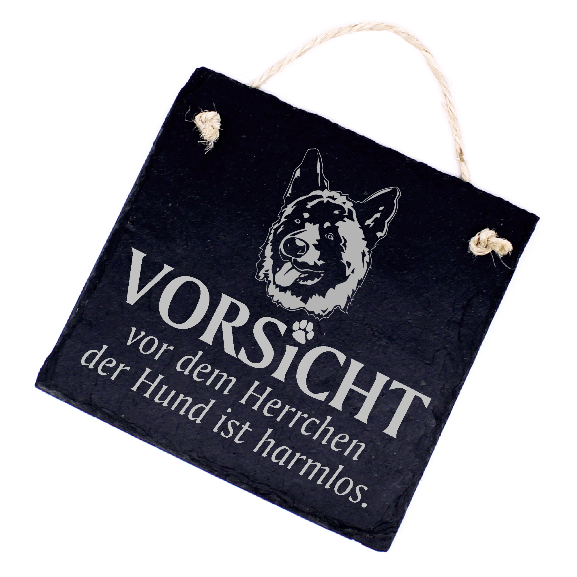 Hundeschild Akita Schild aus Schiefer - Vorsicht vor dem Herrchen - 11cm x 11cm