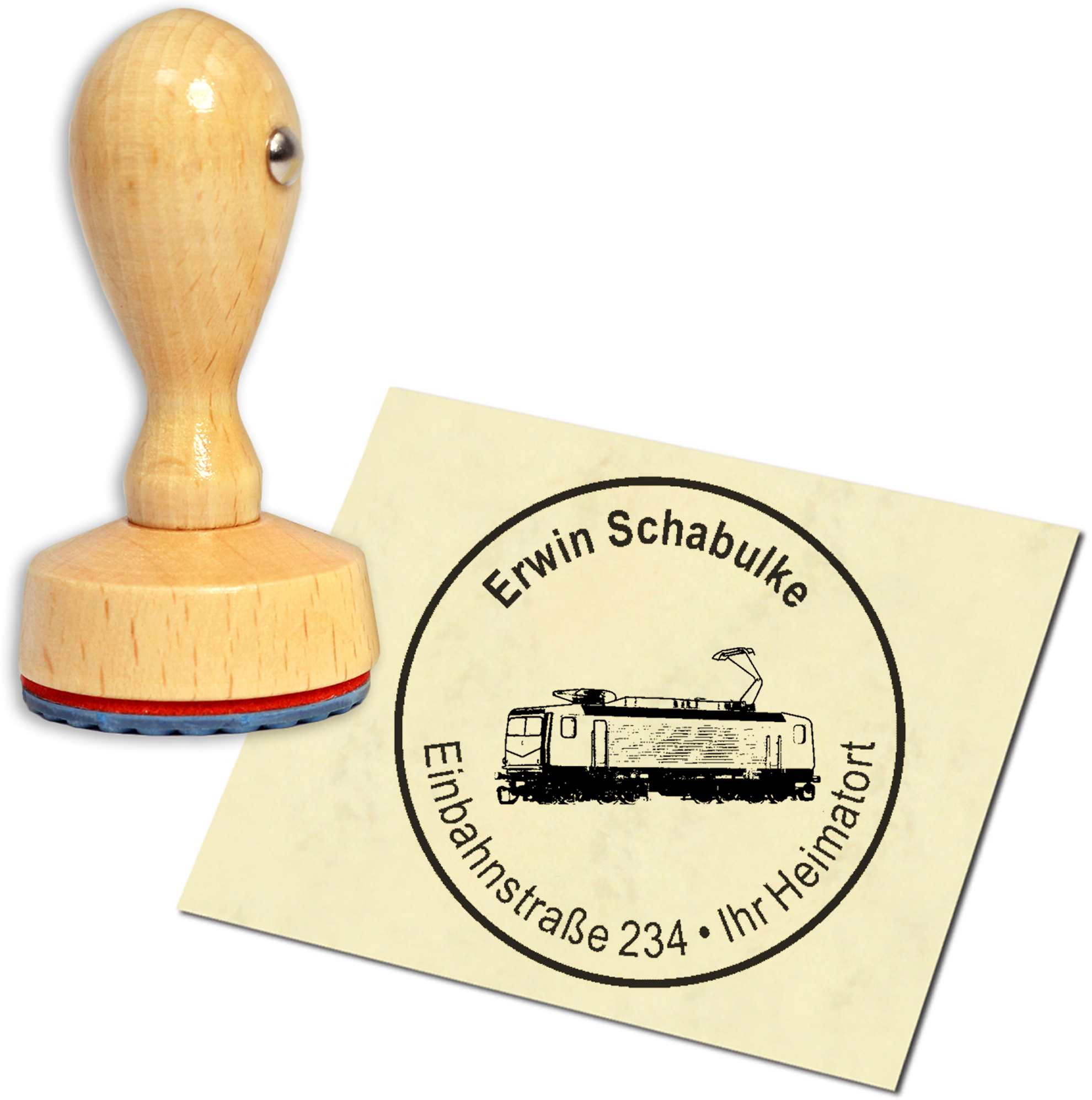 Stempel Adressstempel Holzstempel - Lok - rund 40mm