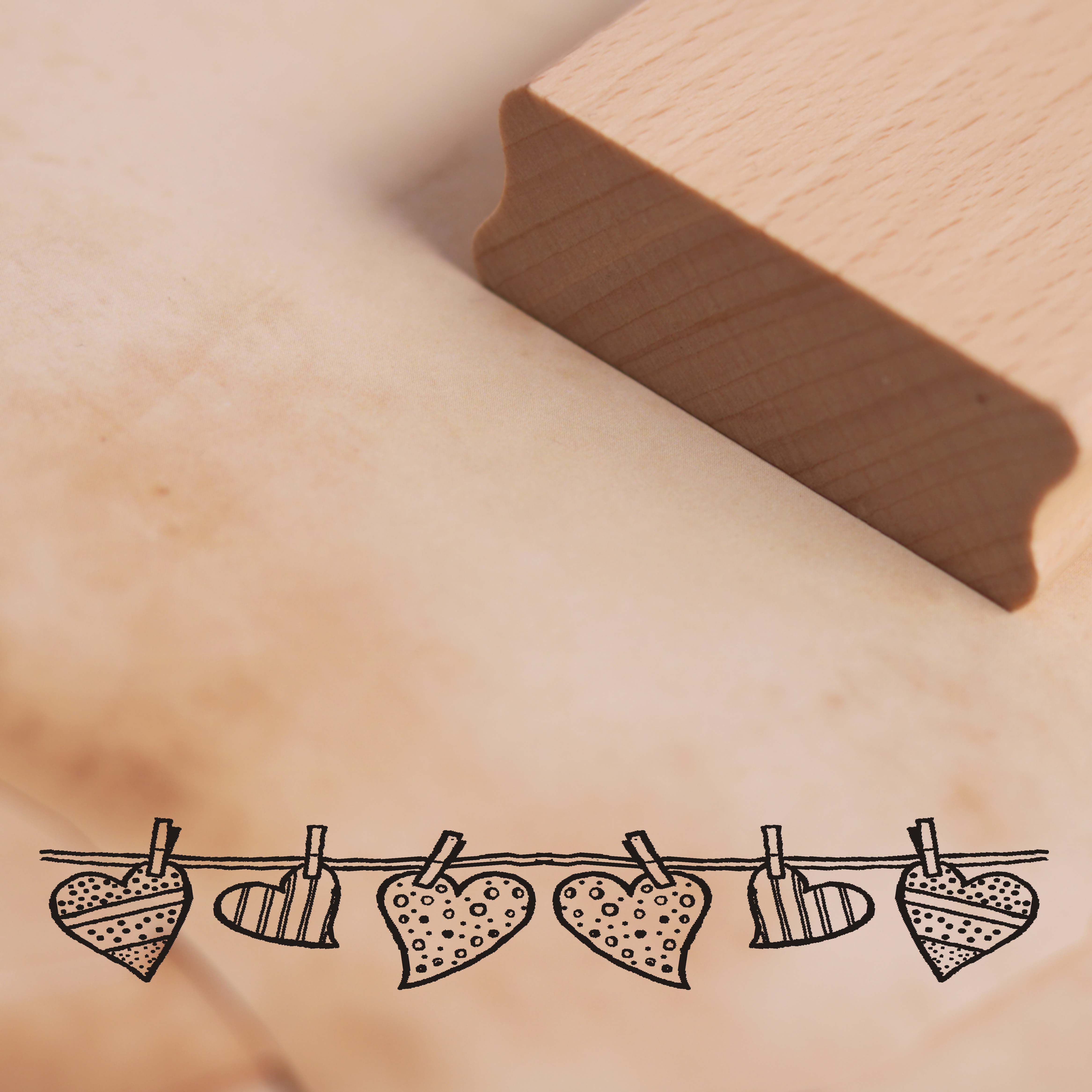 Motivstempel Herzen Wäscheleine Bordüre Stempel 98mm x 17mm