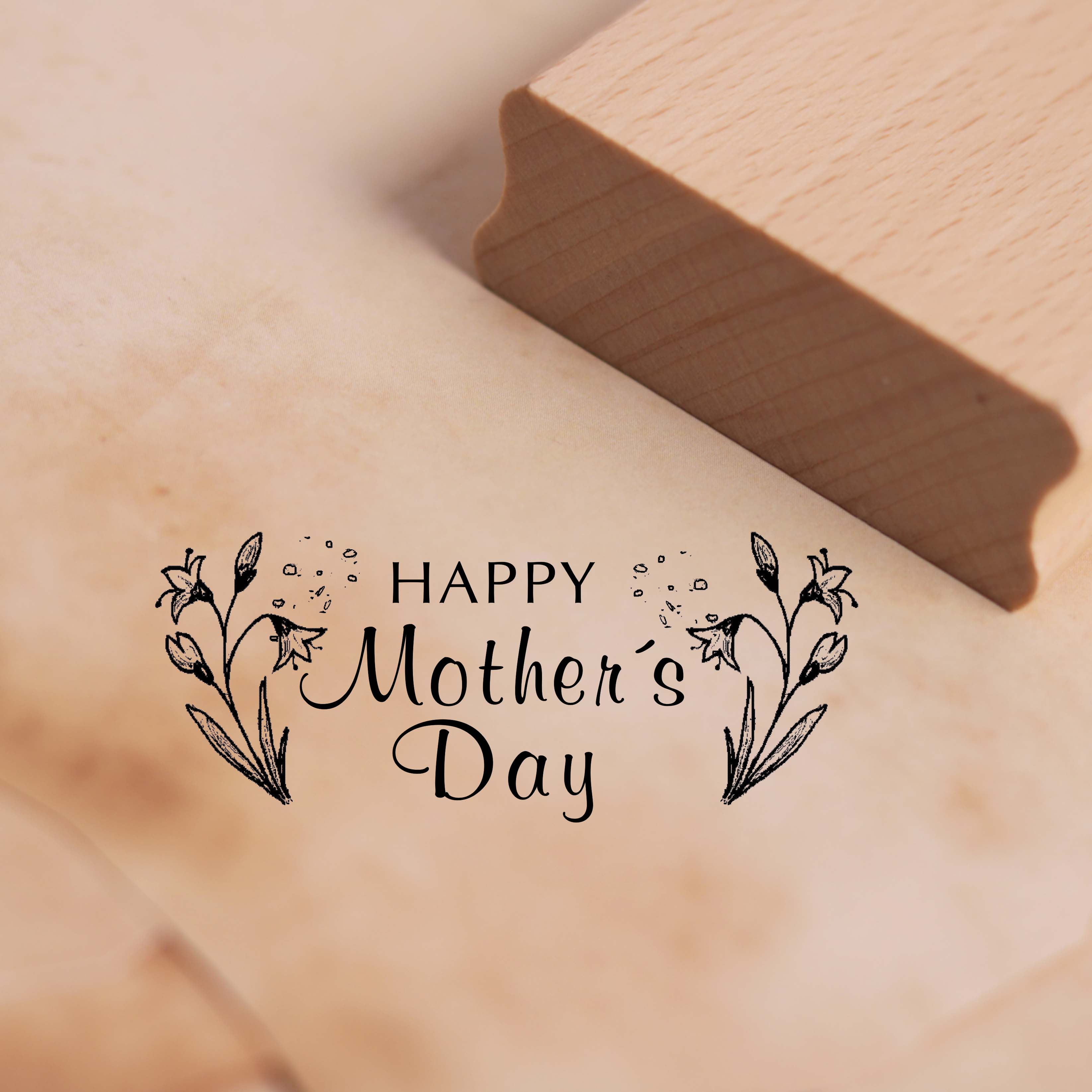 Motivstempel Happy Mother's Day - Frühlingsblumen Stempel Holzstempel 68 x 28 mm
