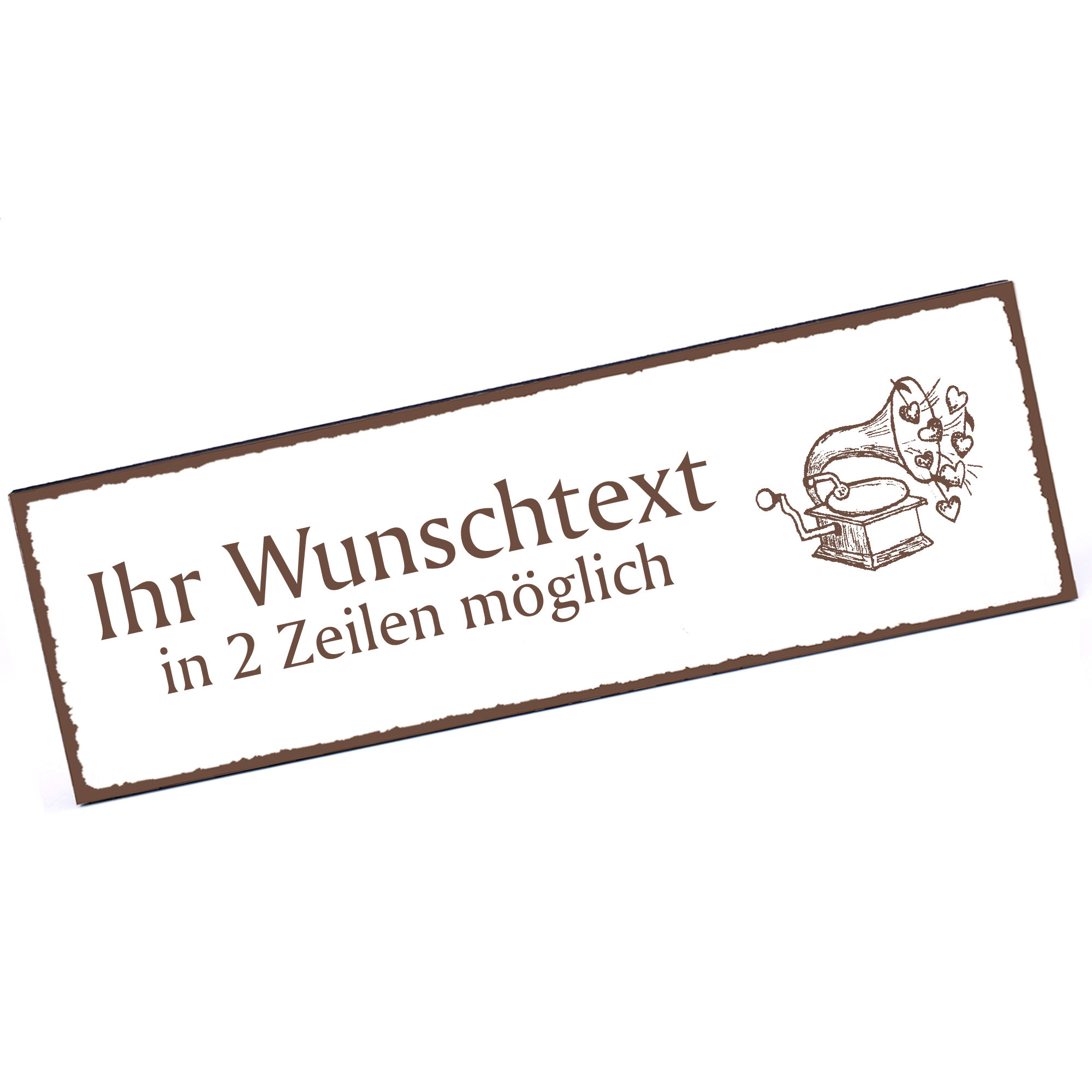 Türschild Grammophon mit Herzen  Namensschild personalisiert mit Gravur - 150mm x 50mm - selbstklebe