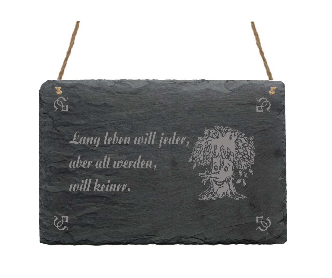 Schiefertafel « Lang leben will jeder... »