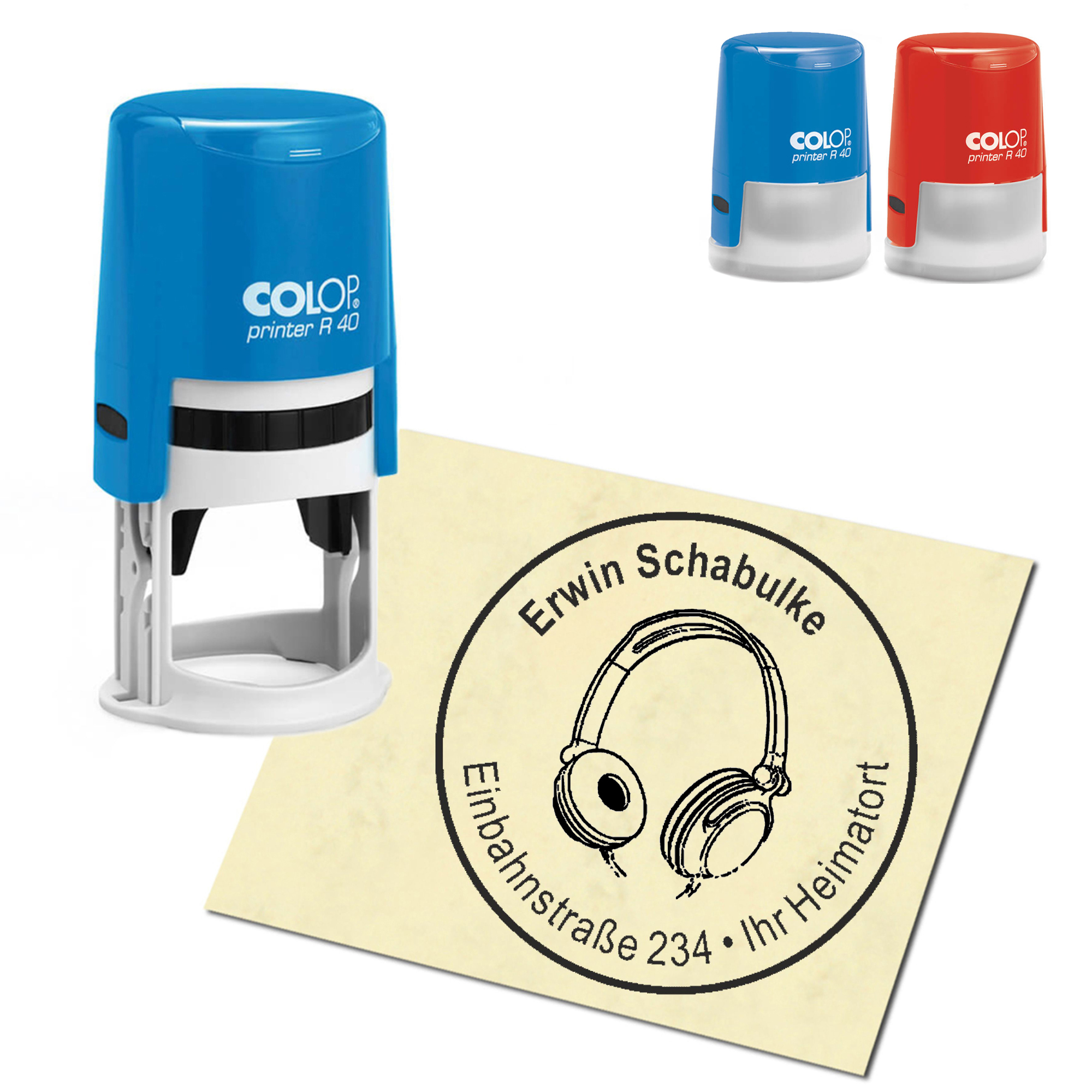 Stempel Adressstempel personalisiert - Kopfhörer - rund &empty; 40mm
