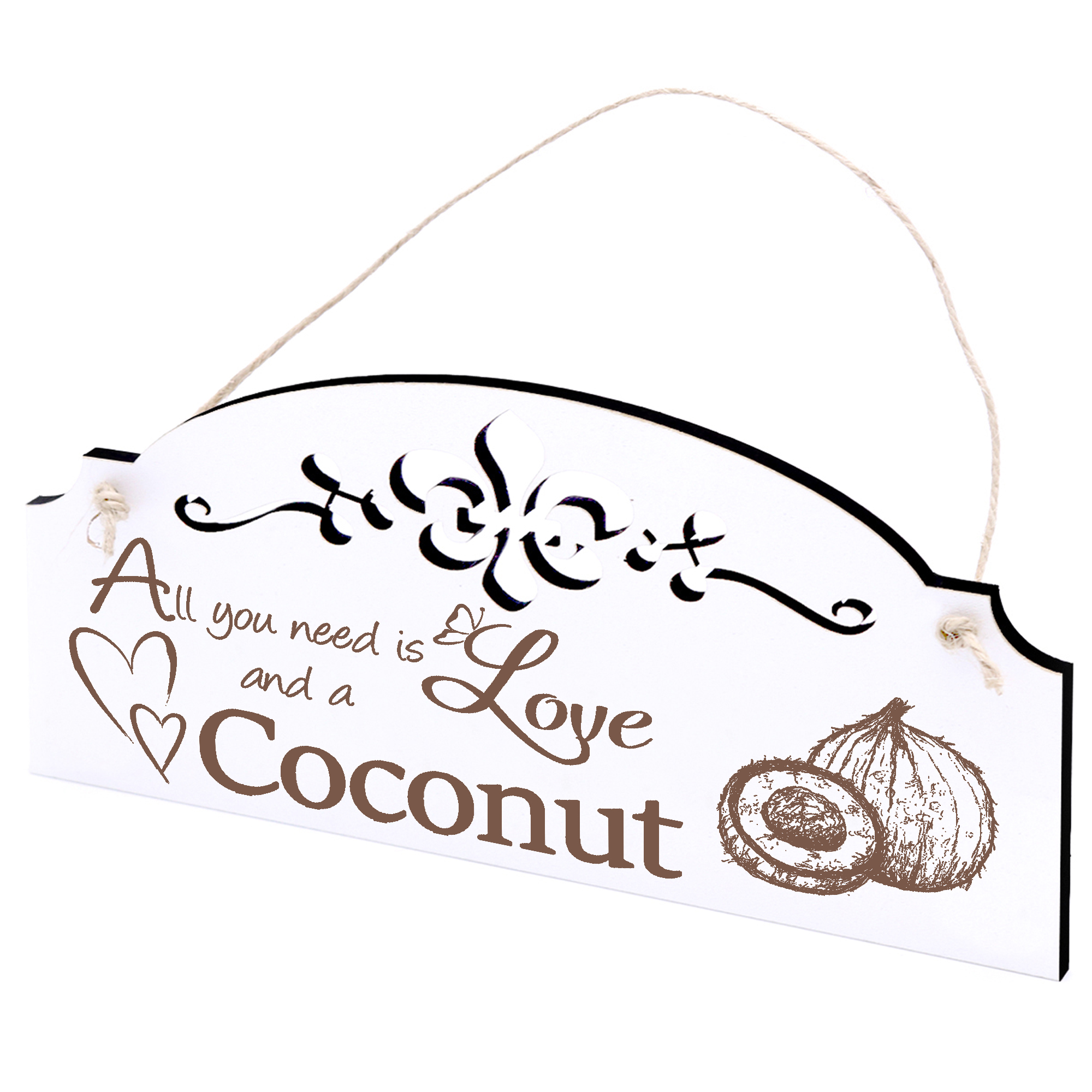 Schild Kokosnuss Deko 20x10cm - All you need is Love and a Coconut - Holz