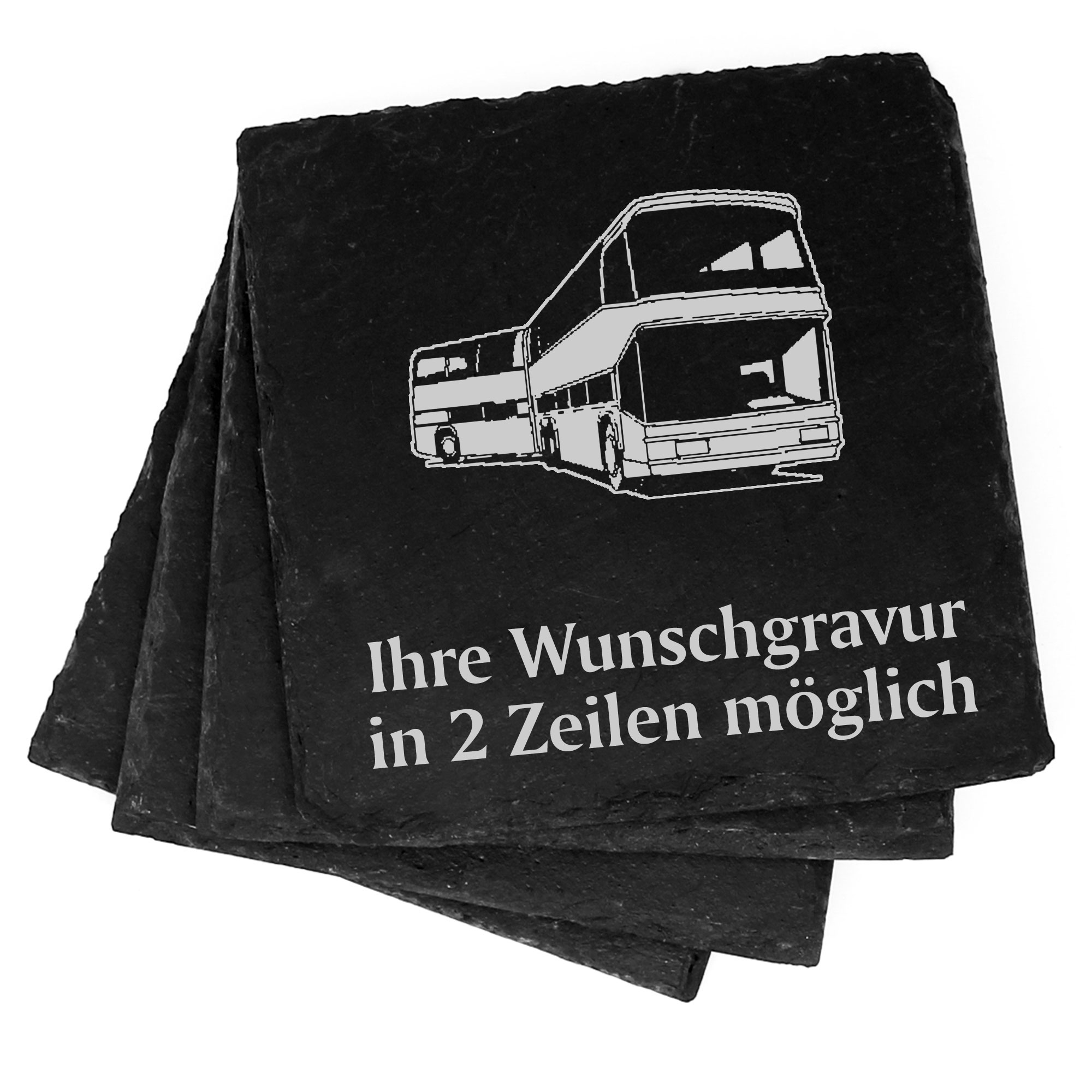 4x Schlenkibus Deko Schiefer Untersetzer Wunschgravur Set - 11 x 11 cm