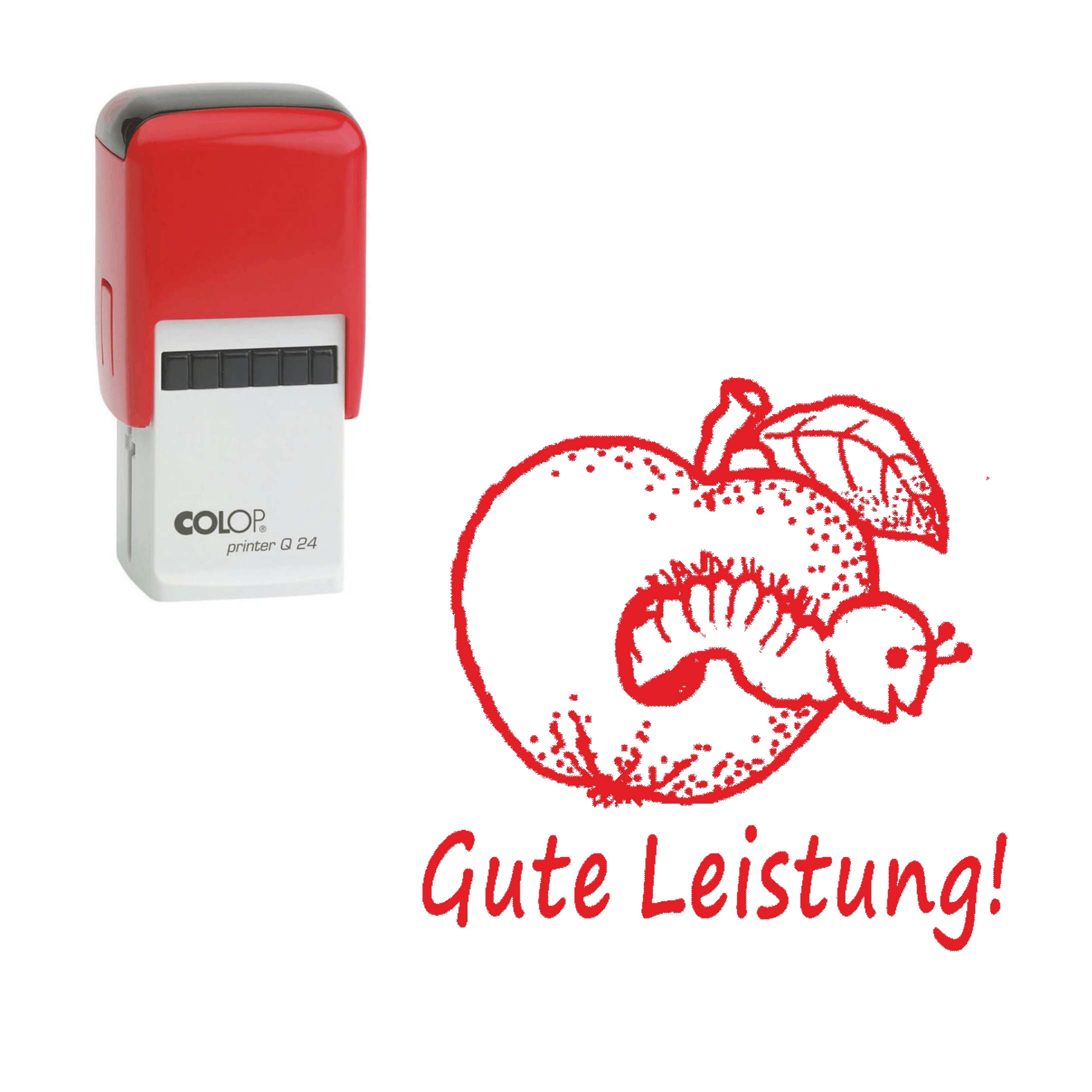 Lehrerstempel Gute Leistung! - Automatikstempel Kinder Motivstempel Apfel mit Wurm 24 x 24 mm