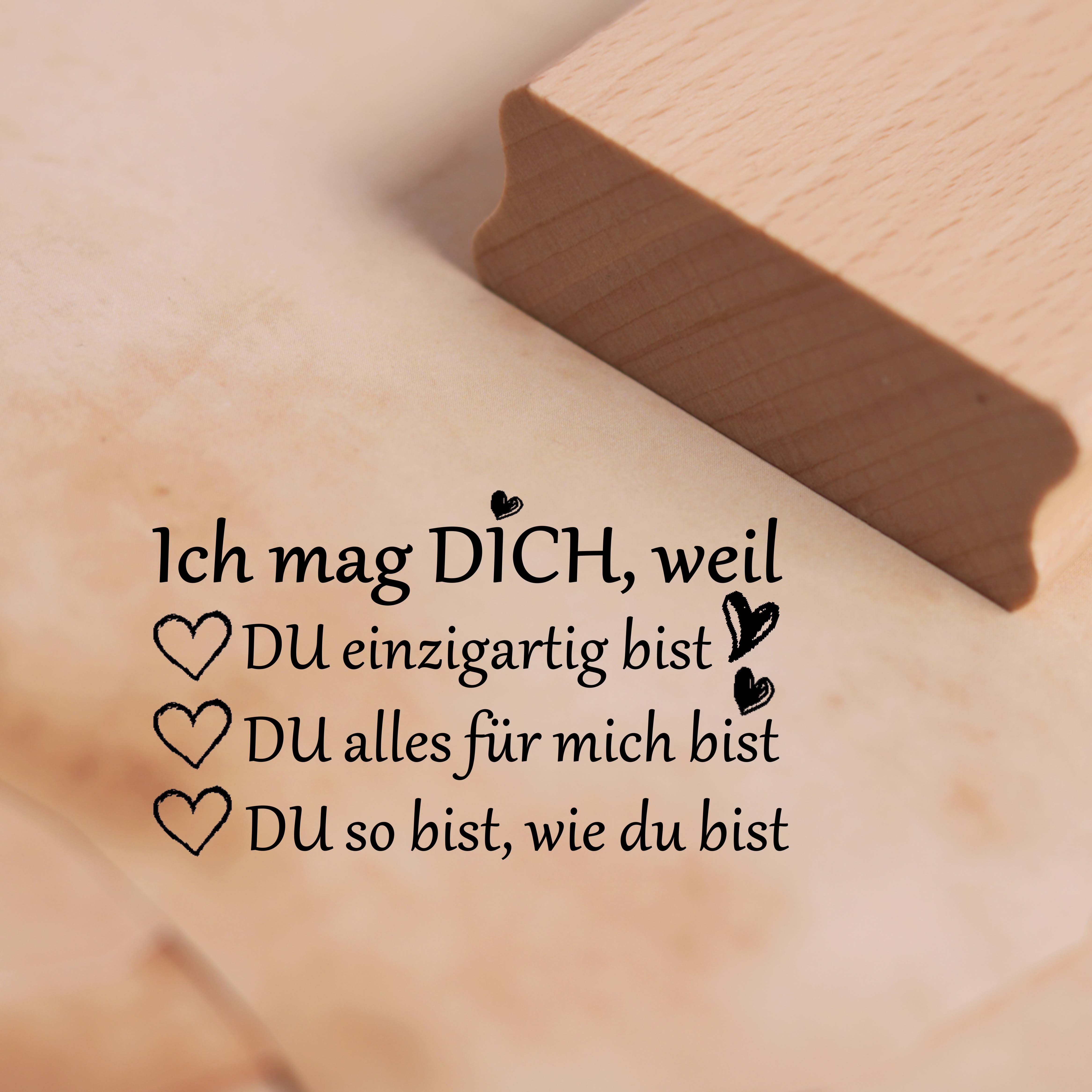 Motivstempel Ich mag dich weil... - Liebesspruch Stempel Liebe Freundschaft 48 x 28 mm