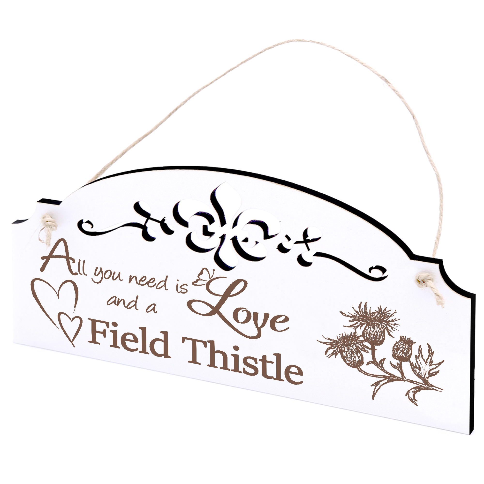 Schild Ackerdistel Deko 20x10cm - All you need is Love and a Field Thistle - Holz