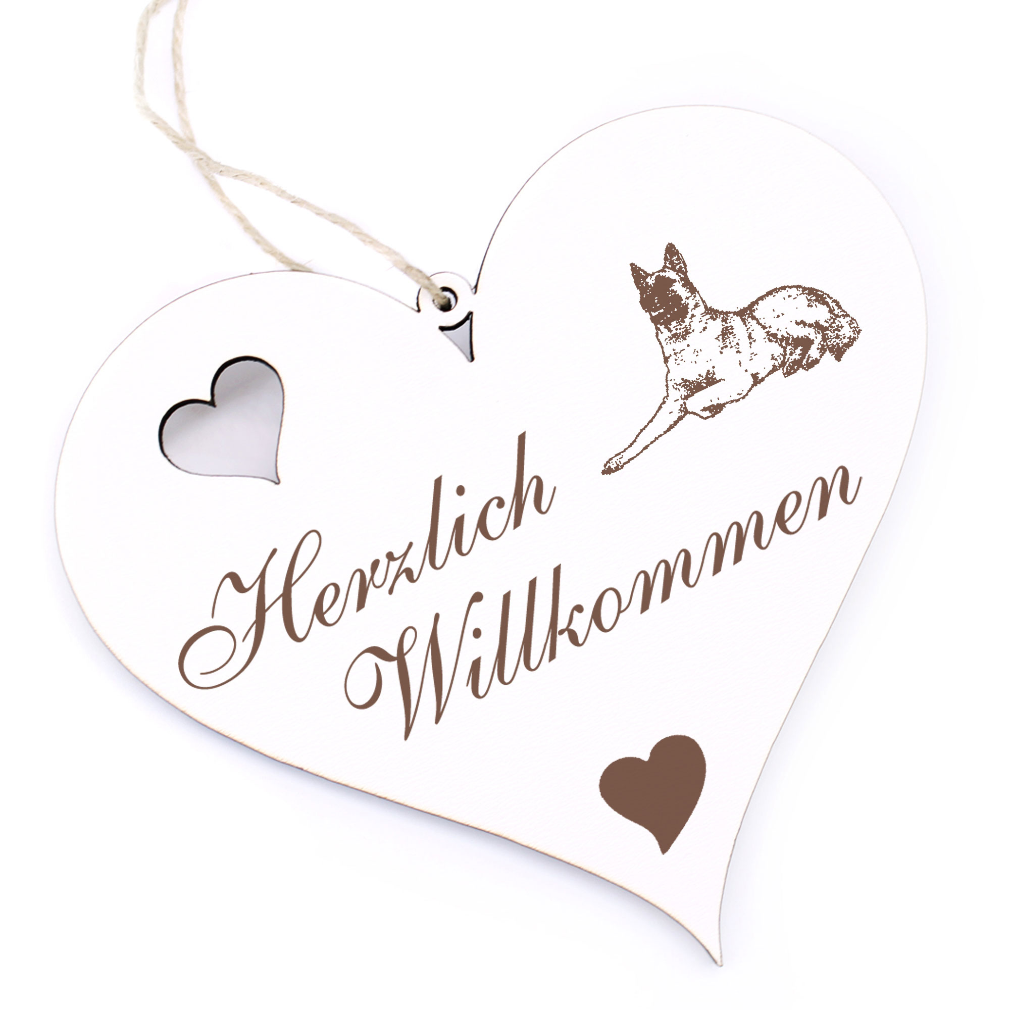 Herzlich Willkommen Schild - Malinois Belgischer Schäferhund - Deko Herz Holz