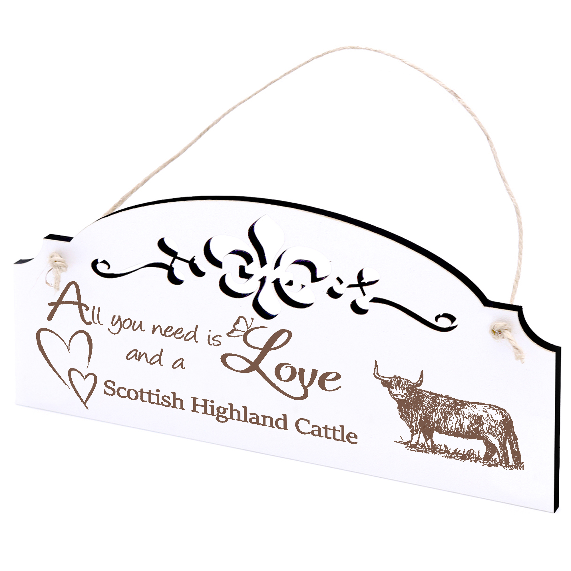 Schild Schottisches Hochlandrind Deko 20x10cm - All you need is Love and a Scottish Highland Cattle