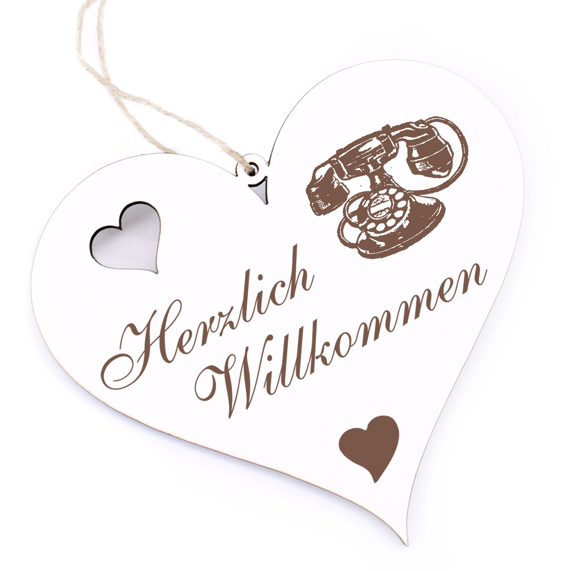 Herzlich Willkommen Schild - altes Telefon - Deko Herz Holz