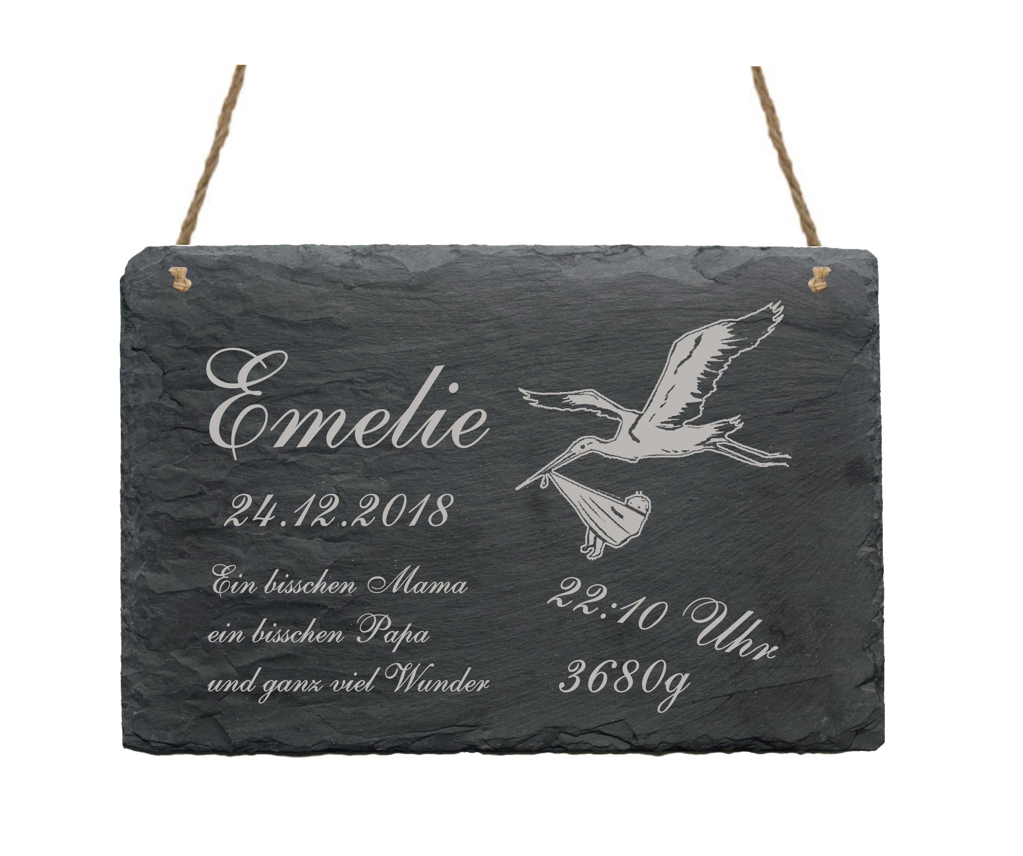 Schiefertafel « KLAPPERSTORCH » mit Personalisierung - ideal als Geschenk zur Geburt