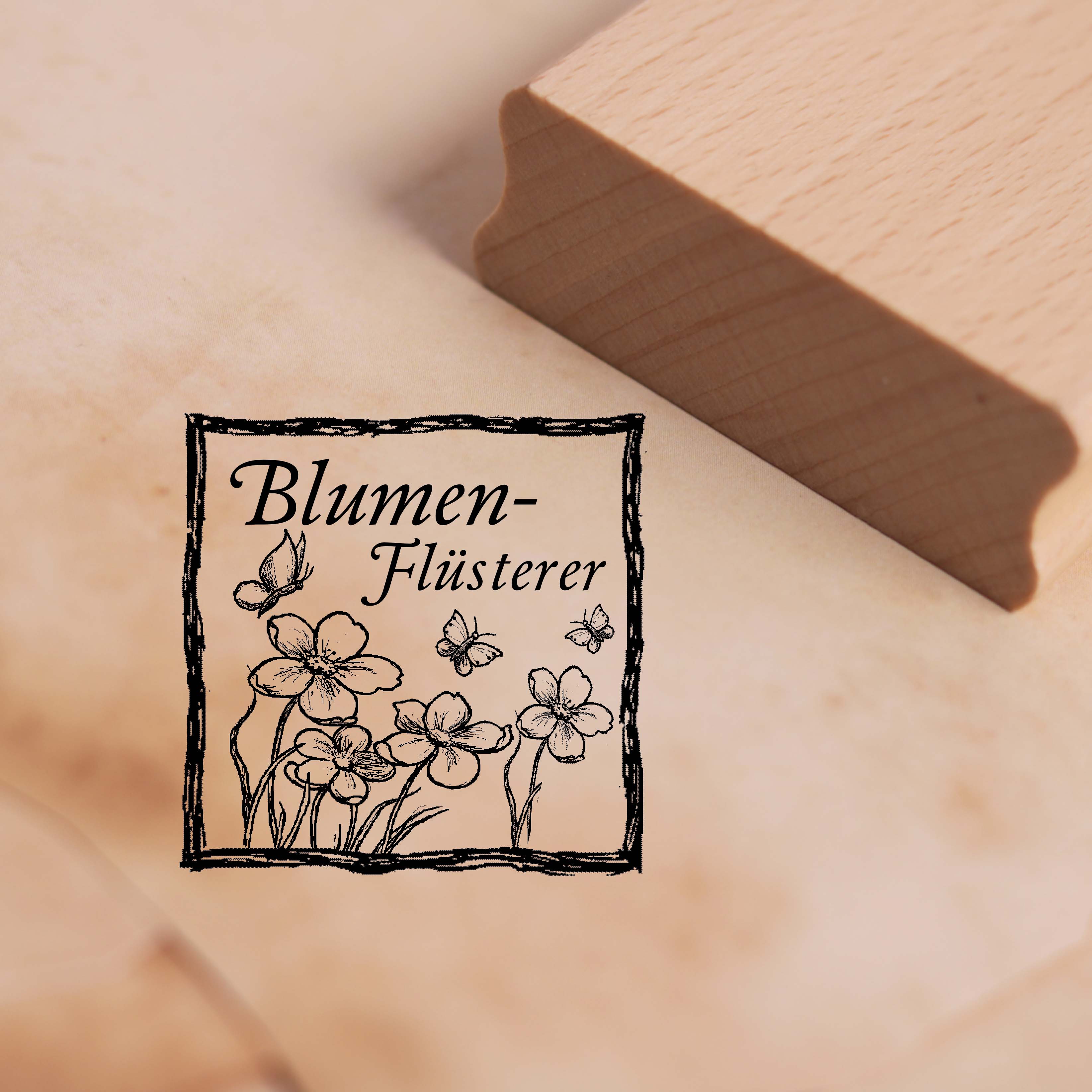 Motivstempel Blumenflüsterer - Blumen Stempel Holzstempel 48 x 48 mm