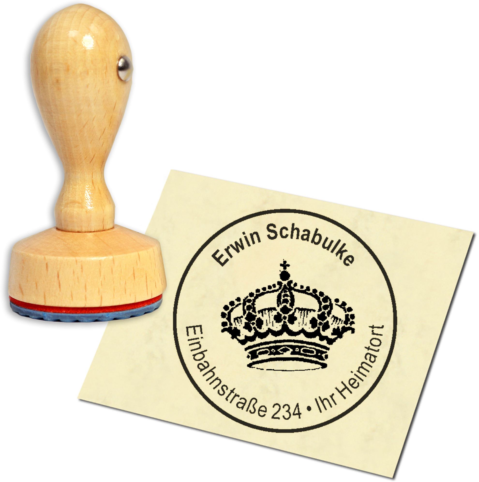 Stempel Adressstempel Holzstempel - Krone - rund 40mm