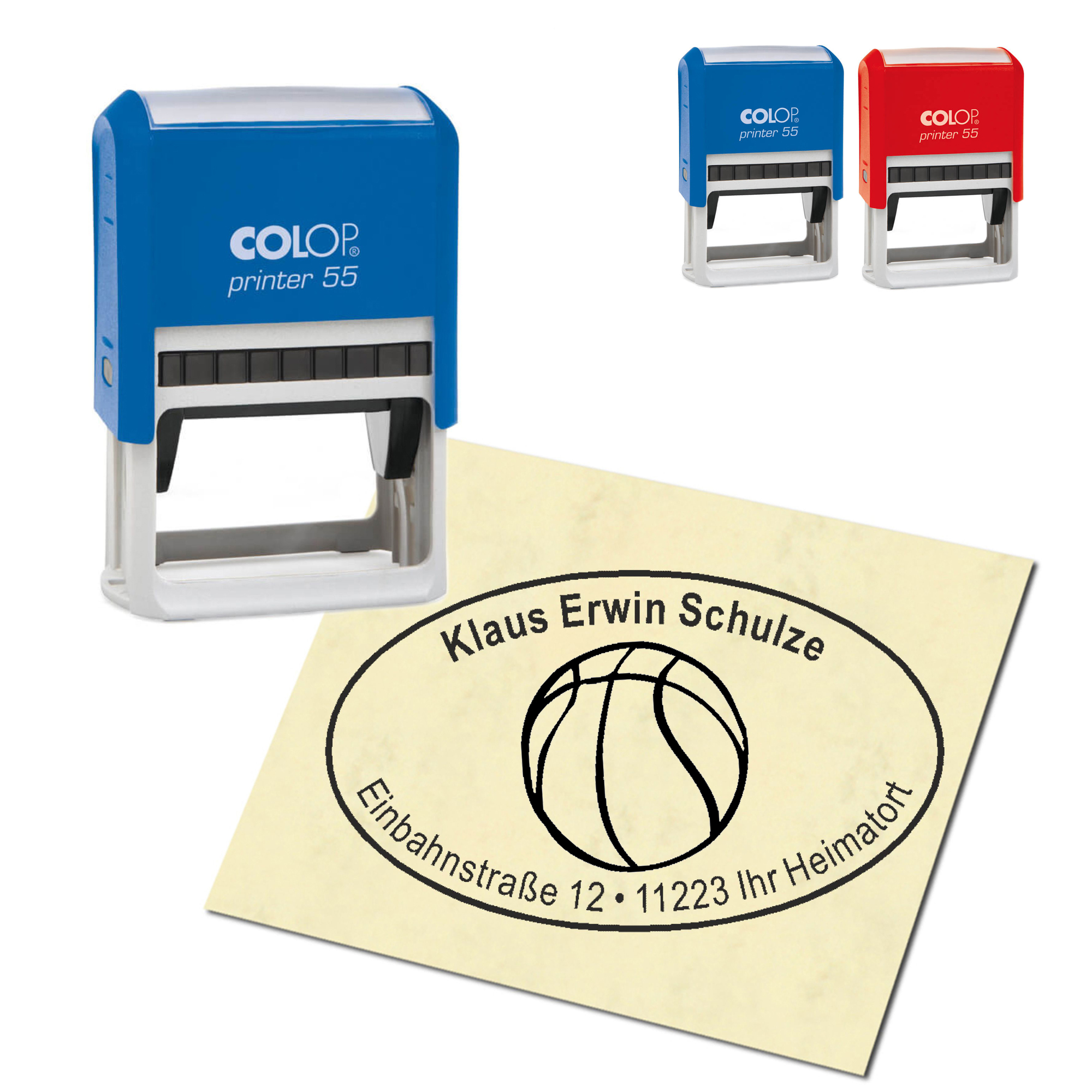 Adressstempel personalisiert Stempel - Basketball - oval 59 x 39 mm
