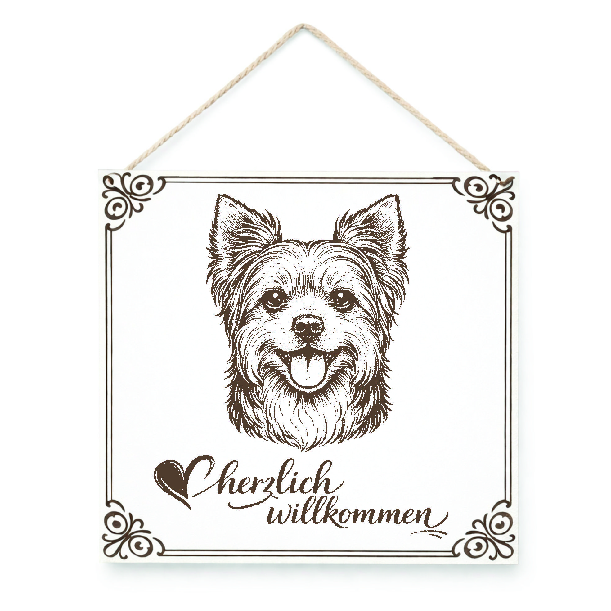 Hund Willkommensschild Yorkshire Terrier – Türschild Herzlich Willkommen  – Dekoschild Haustür 15×15 cm