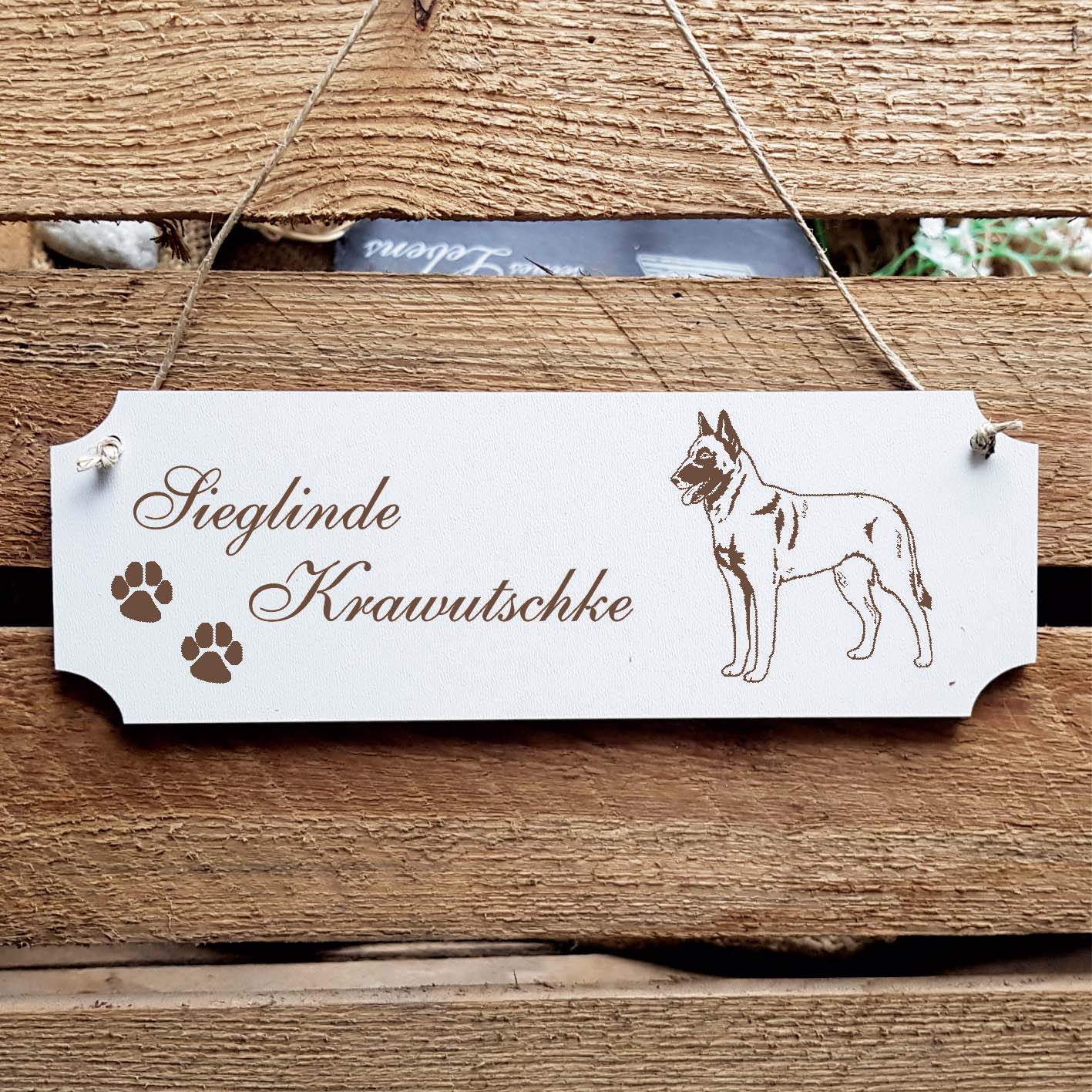 Schild « Malinois » Namensschild Türschild zum Anhängen - 20 x 6,7 cm