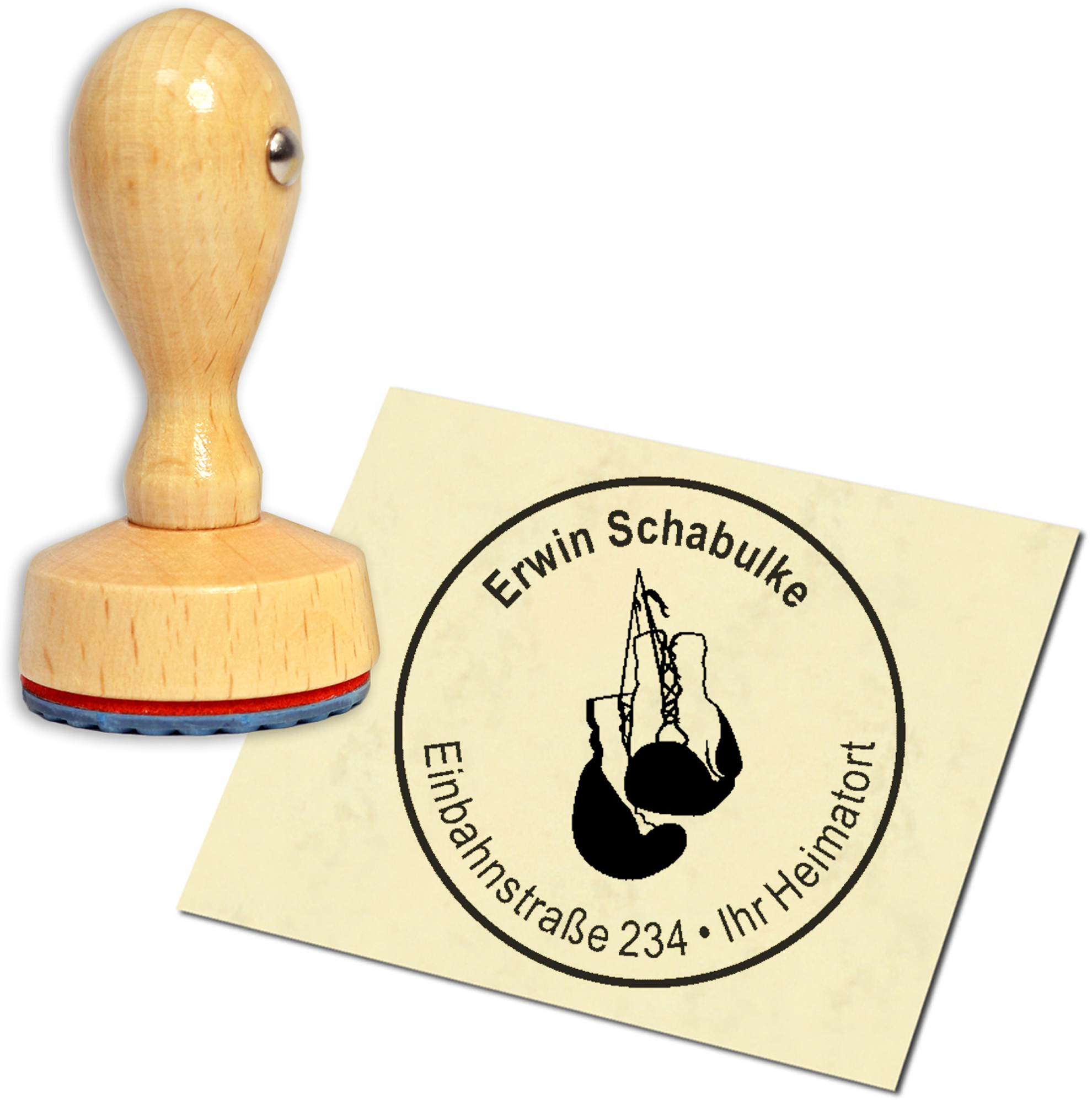Stempel Adressstempel Holzstempel - Boxhandschuhe - rund 40mm
