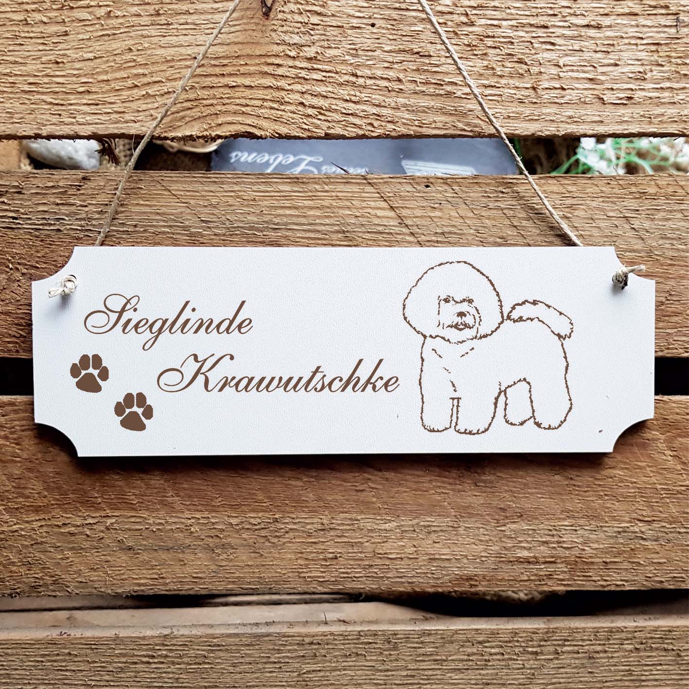 Schild « Bichon Frisé » Namensschild Türschild zum Anhängen - 20 x 6,7 cm