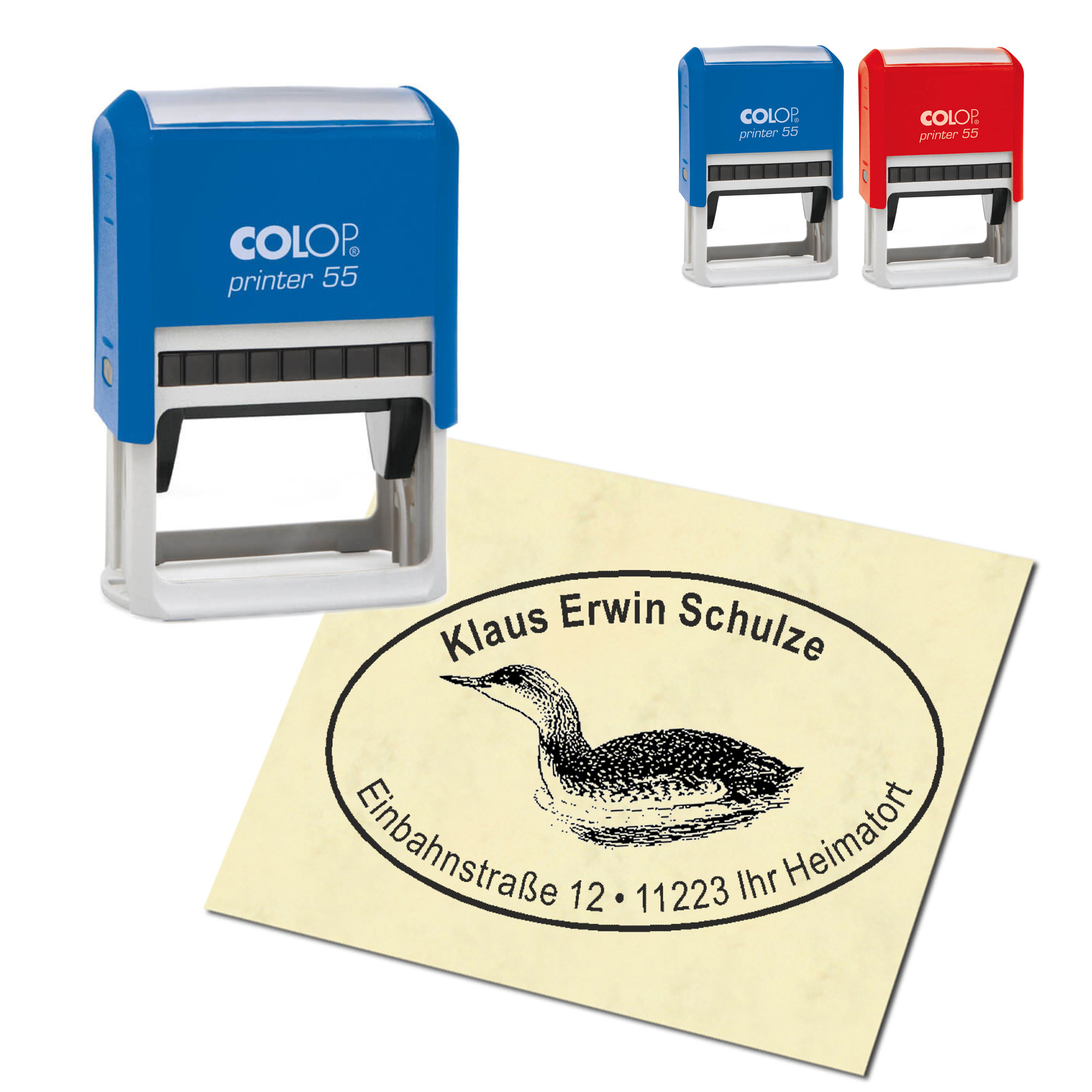 Adressstempel personalisiert Stempel - Haubentaucher - oval 59 x 39 mm