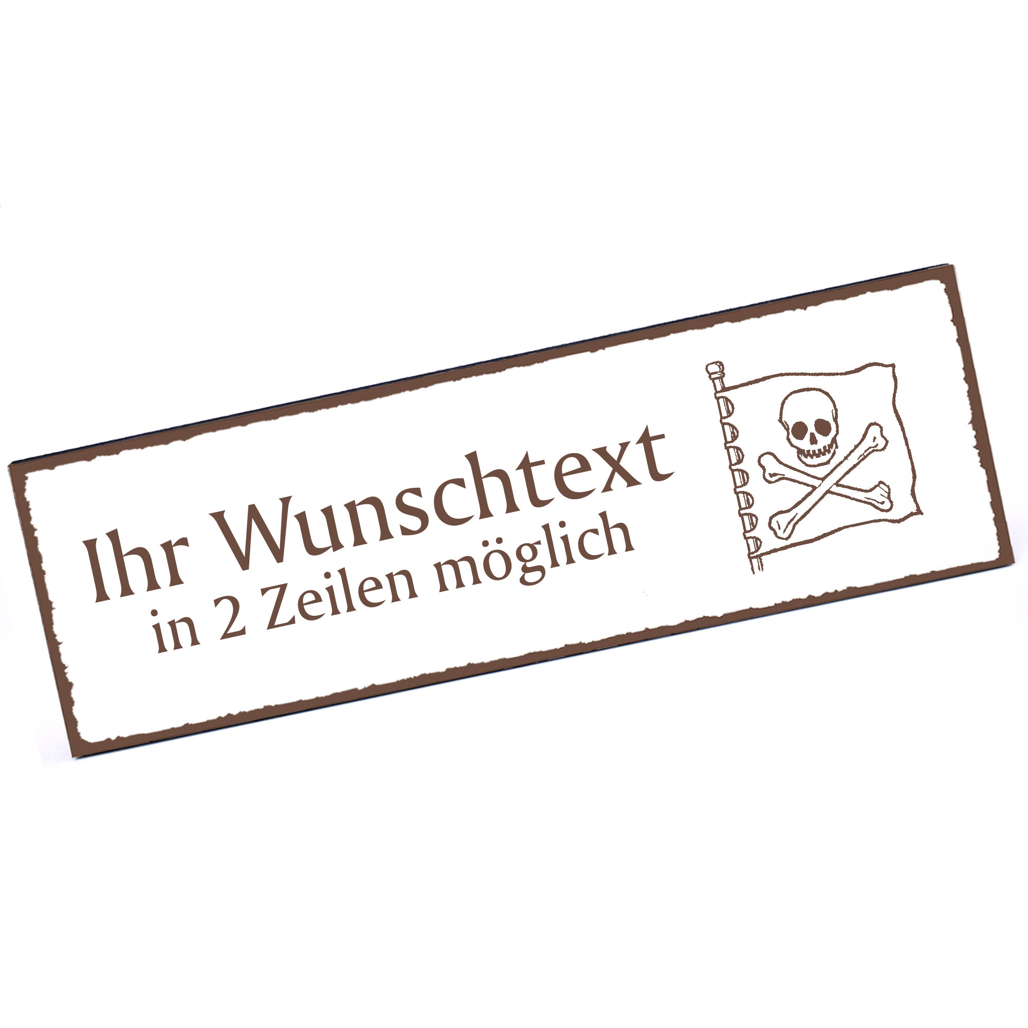 Türschild Piratenflagge  Namensschild personalisiert mit Gravur - 150mm x 50mm - selbstklebend
