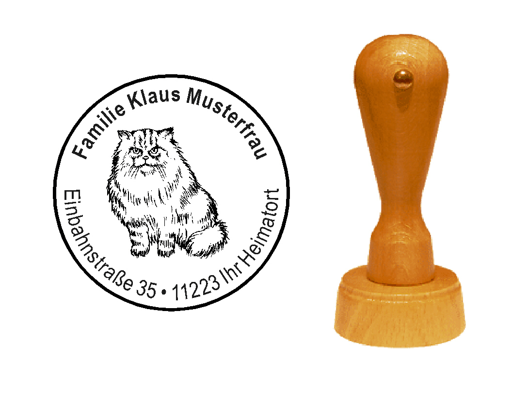 « Perserkatze » Holzstempel mit persönlichem Wunschtext