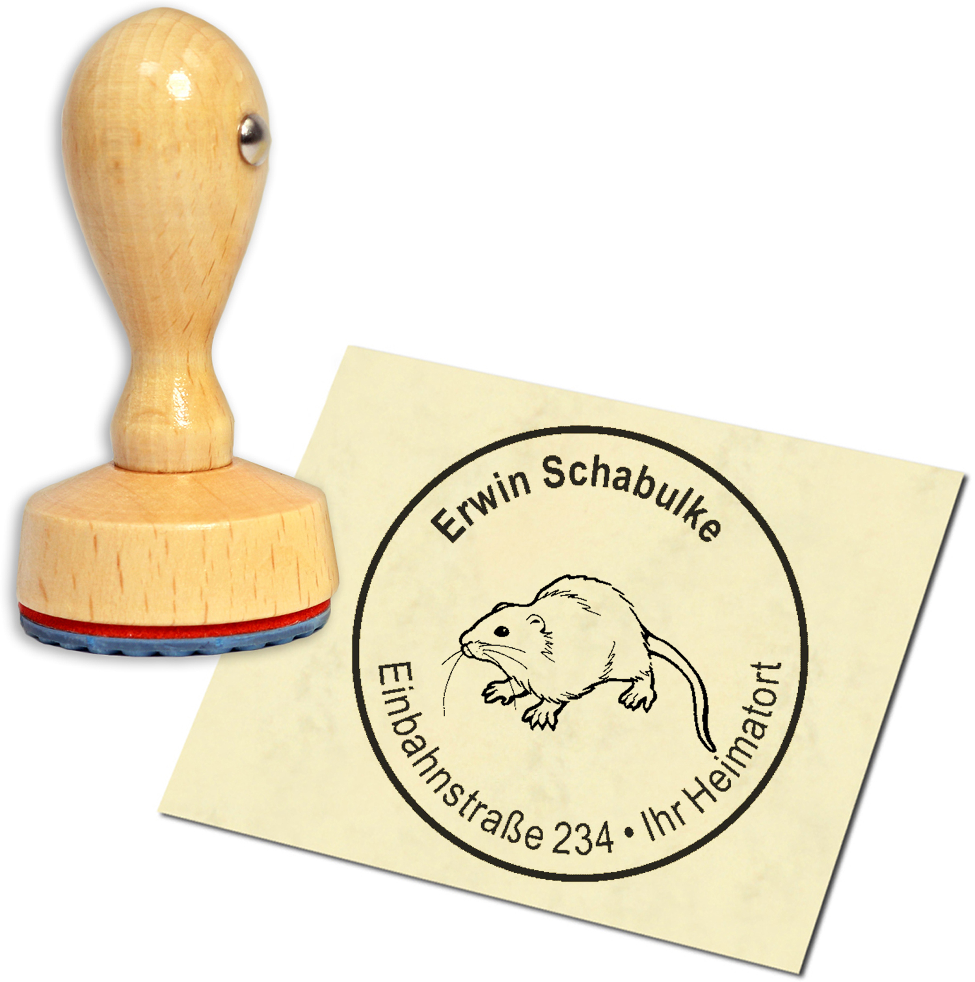 Stempel Adressstempel Holzstempel - Ratte - rund 40mm