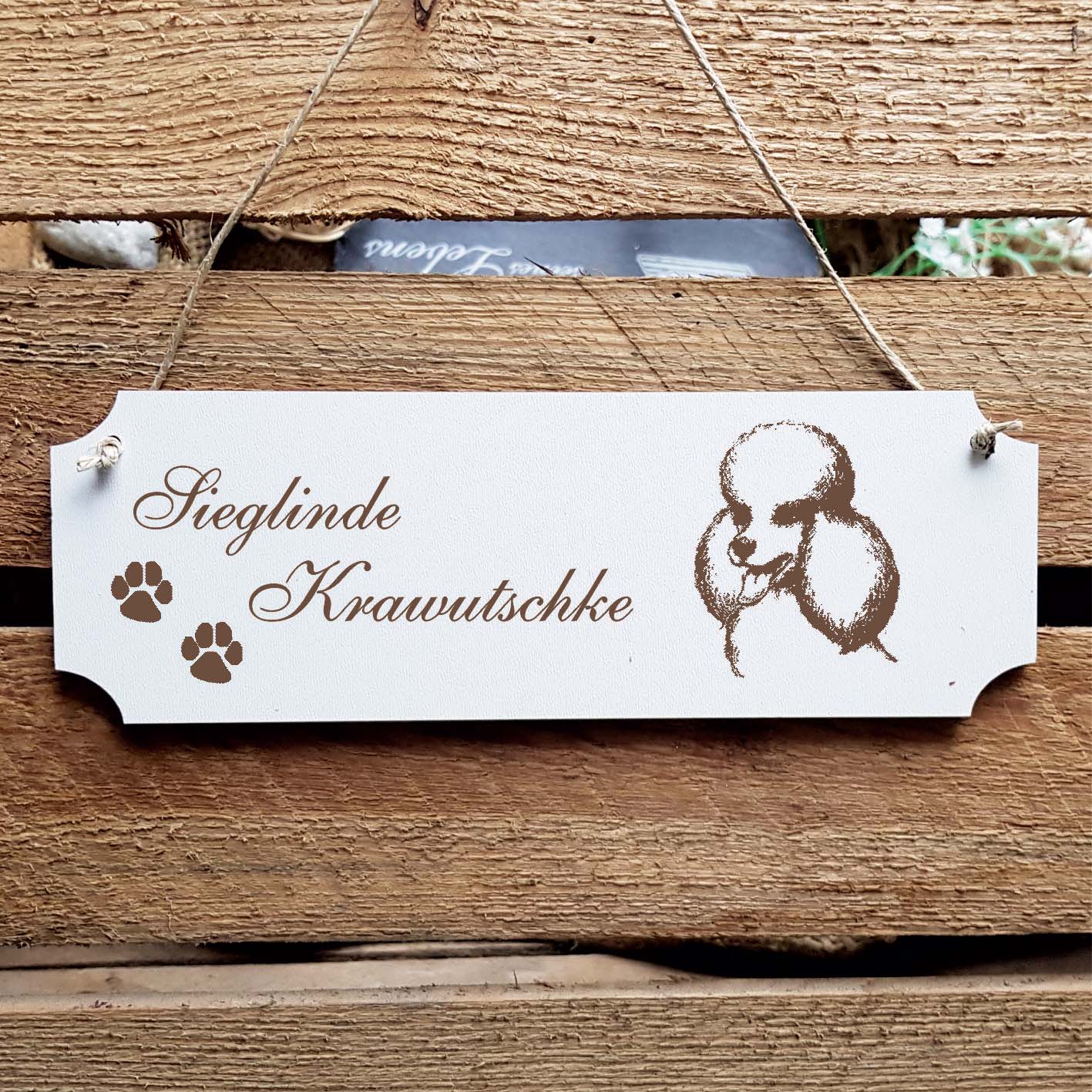 Schild « Pudel 02 » Namensschild Türschild zum Anhängen - 20 x 6,7 cm