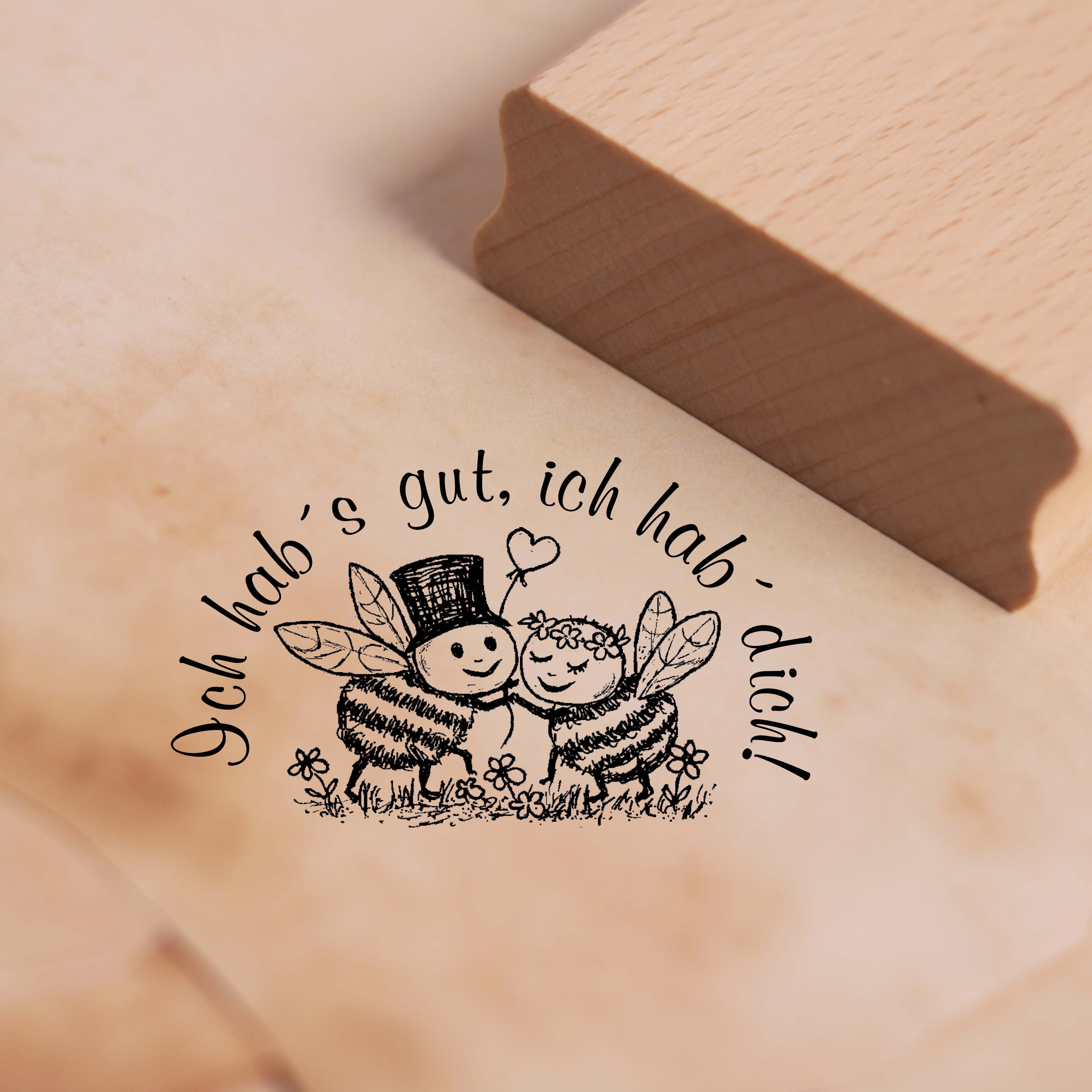 Motivstempel Ich hab's gut - ich hab' dich - Bienen Stempel Liebe Holzstempel 48 x 28 mm