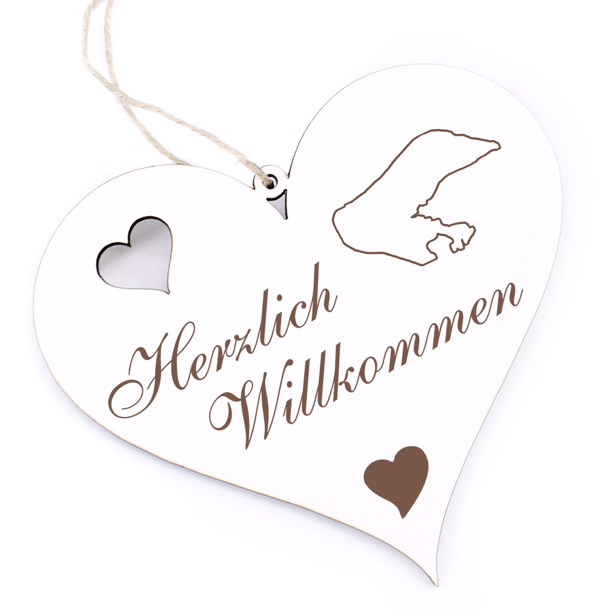 Herzlich Willkommen Schild - Insel Borkum - Deko Herz Holz