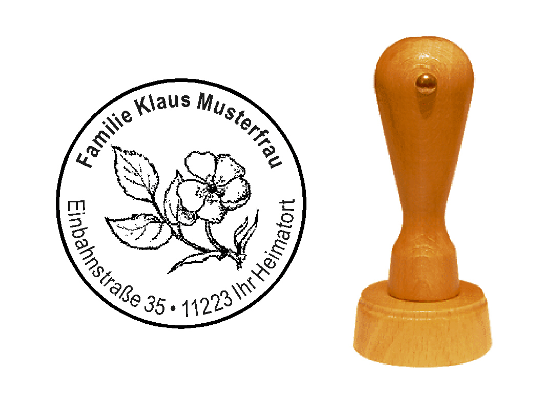 « Heckenrose » Holzstempel mit persönlichem Wunschtext