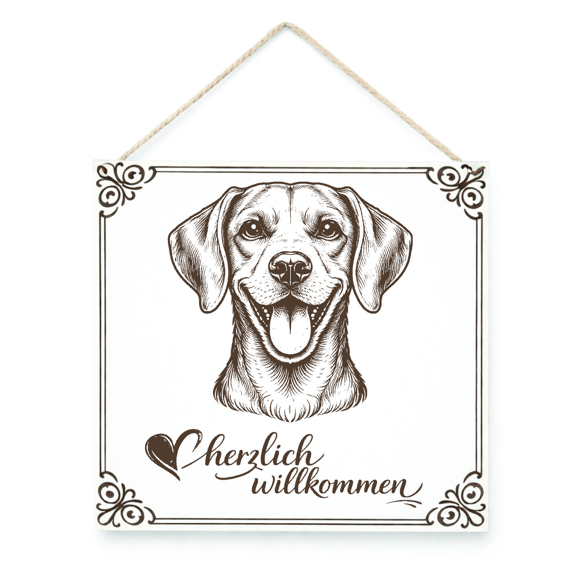 Hund Willkommensschild Weimaraner – Türschild Herzlich Willkommen  – Dekoschild Haustür 15×15 cm