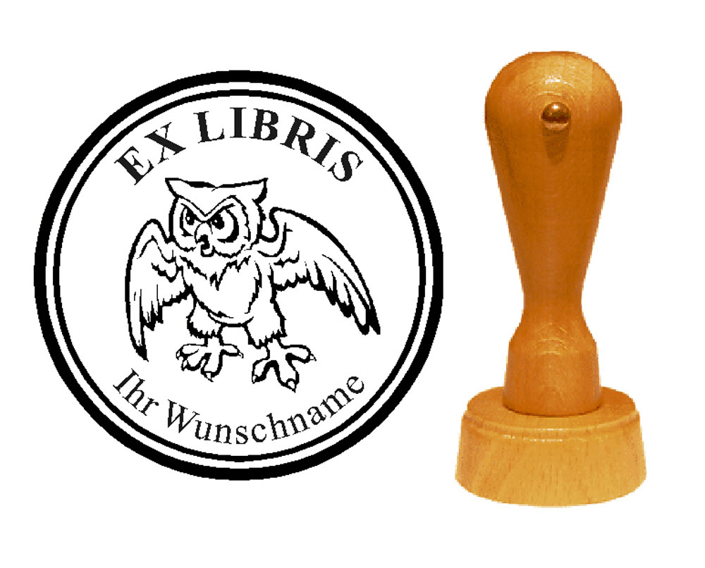 Ex Libris « Grimmige Eule » mit persönlichem Namen