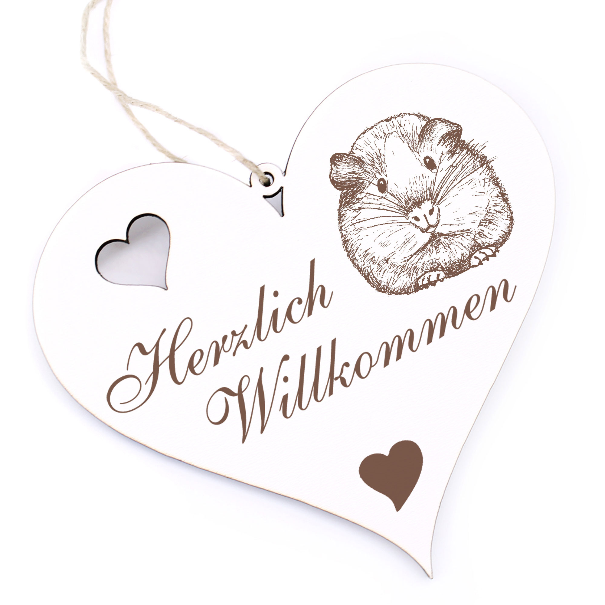 Herzlich Willkommen Schild - Meerschweinchen - Deko Herz Holz