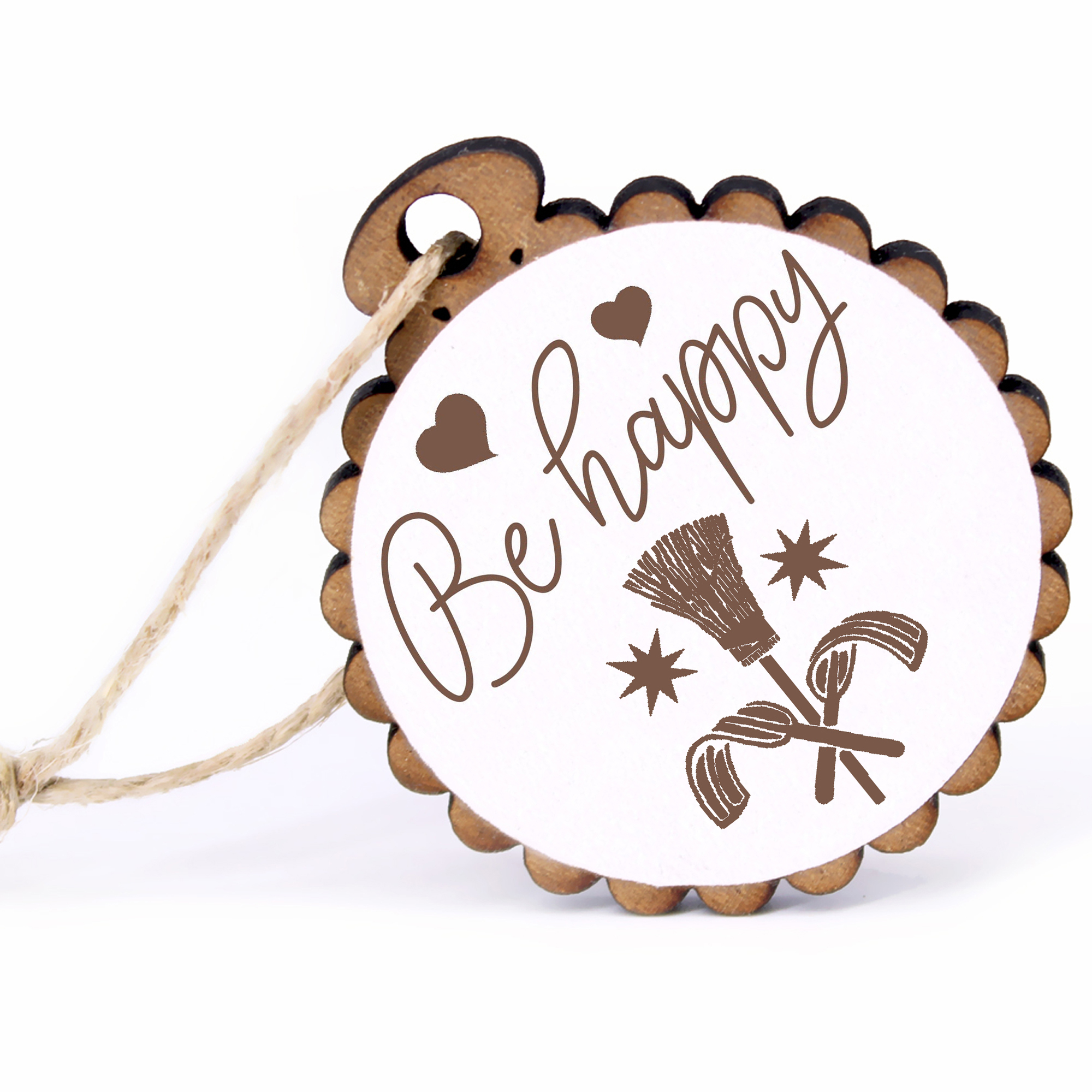 Geschenkanhänger - Be Happy Schornsteinfeger -  Holz Ø-5cm - mit Juteband